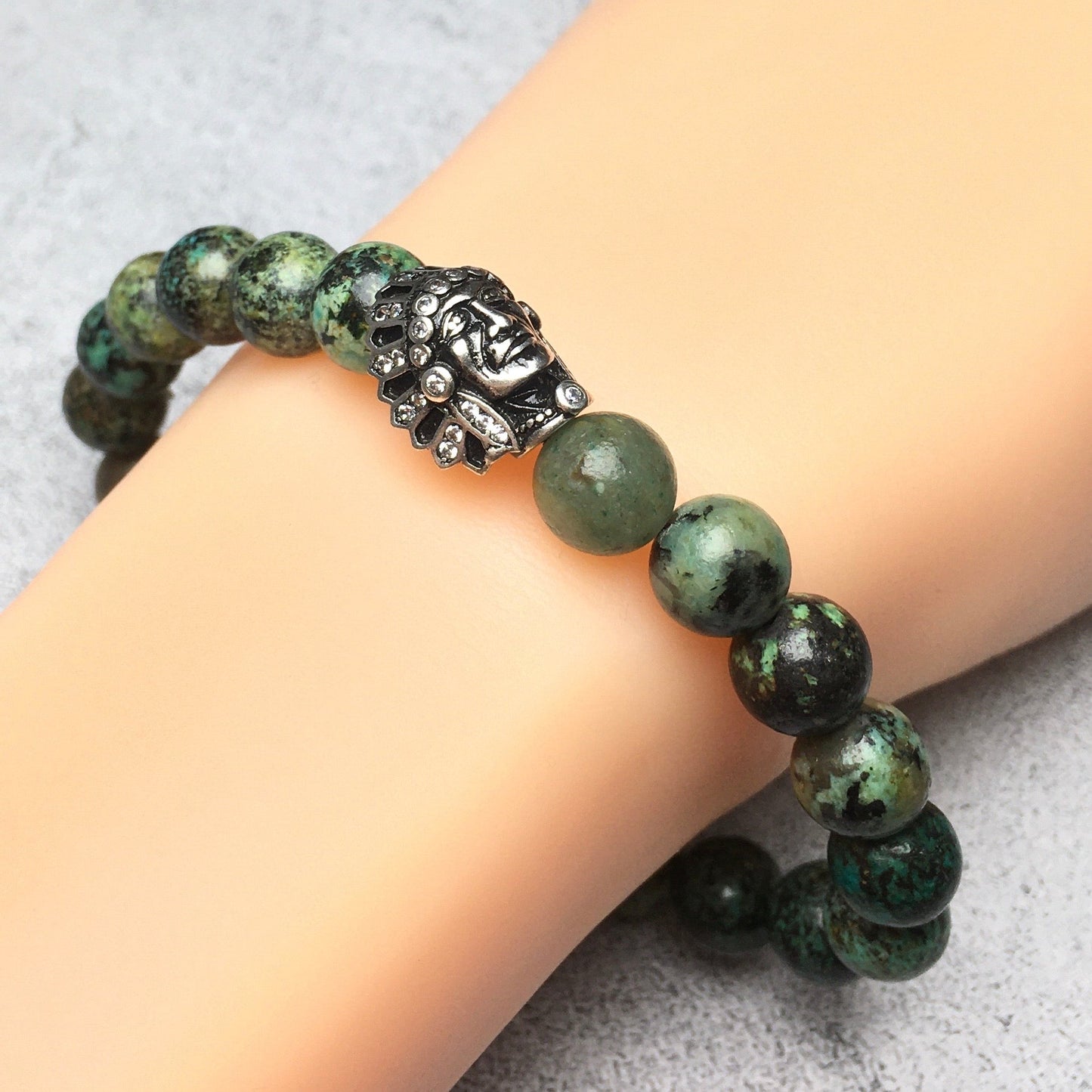 Natural Stone Bracelets Indian Head Bracelet African Turqoiuse Beads Elastic Women Men Jewelry