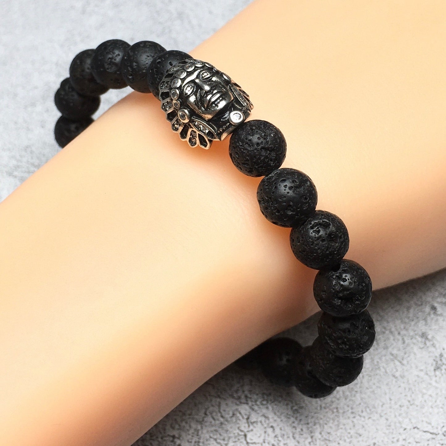 Natural Stone Bracelets Indian Head Bracelet Lava Beads Elastic Women Men Jewelry