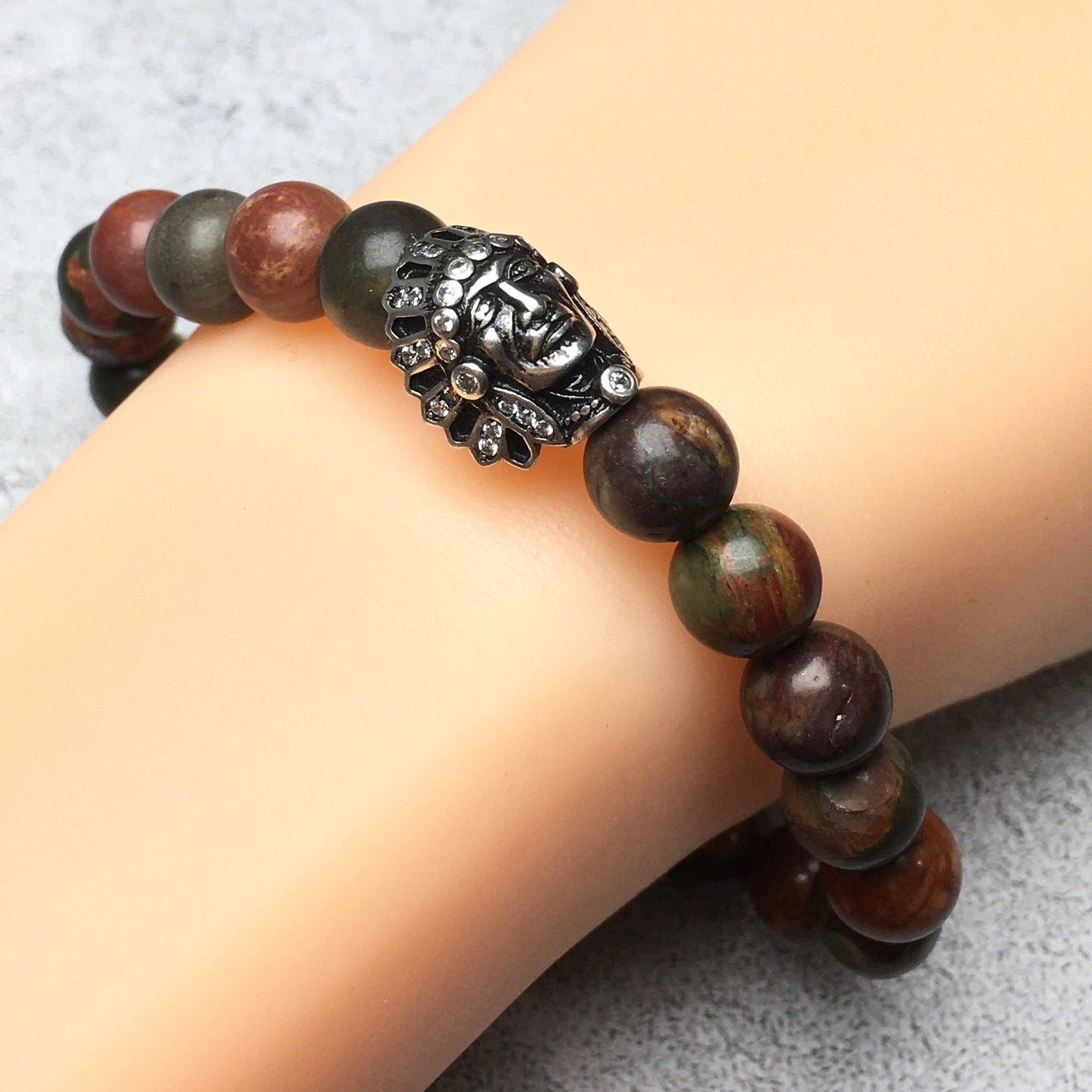 Natural Stone Bracelets Indian Head Bracelet Picasso Beads Elastic Women Men Jewelry