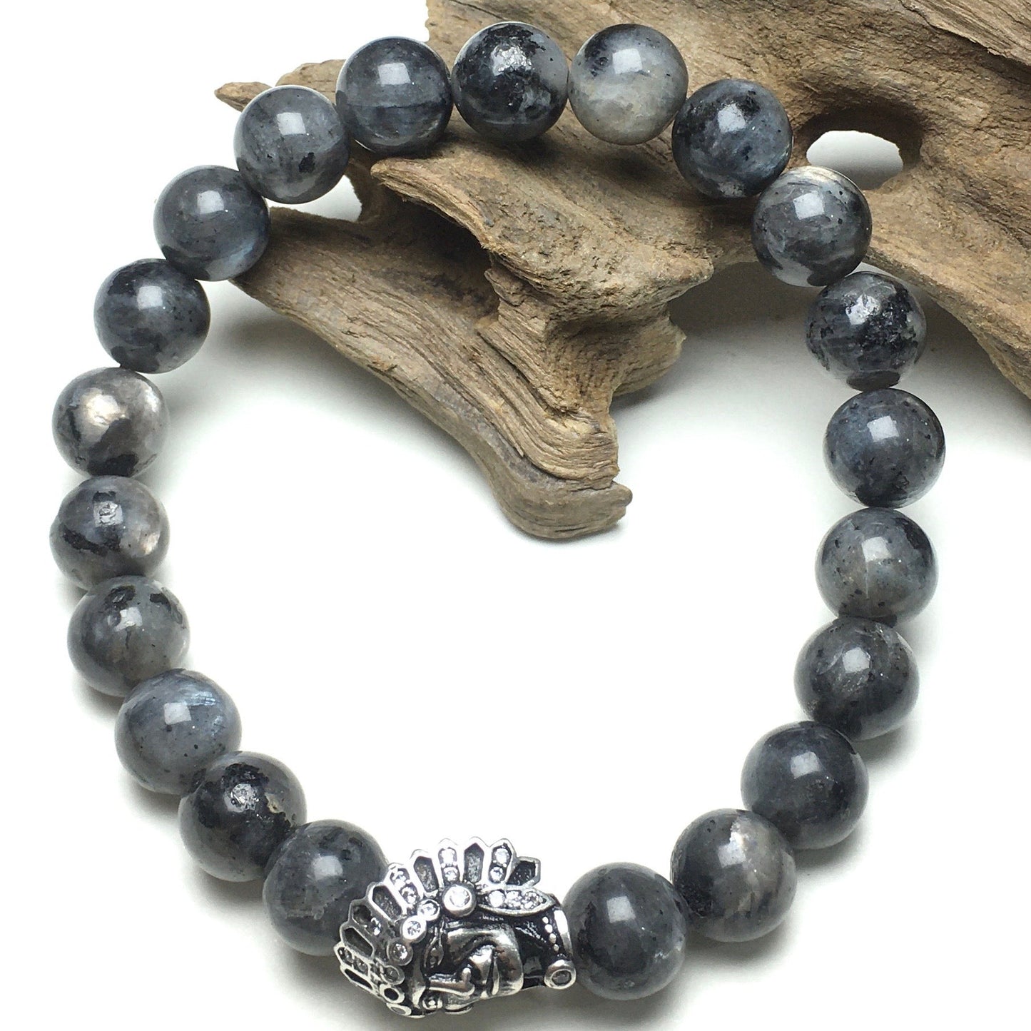 Natural Stone Bracelets Indian Head Bracelet Labradorite Beads Elastic Women Men Jewelry