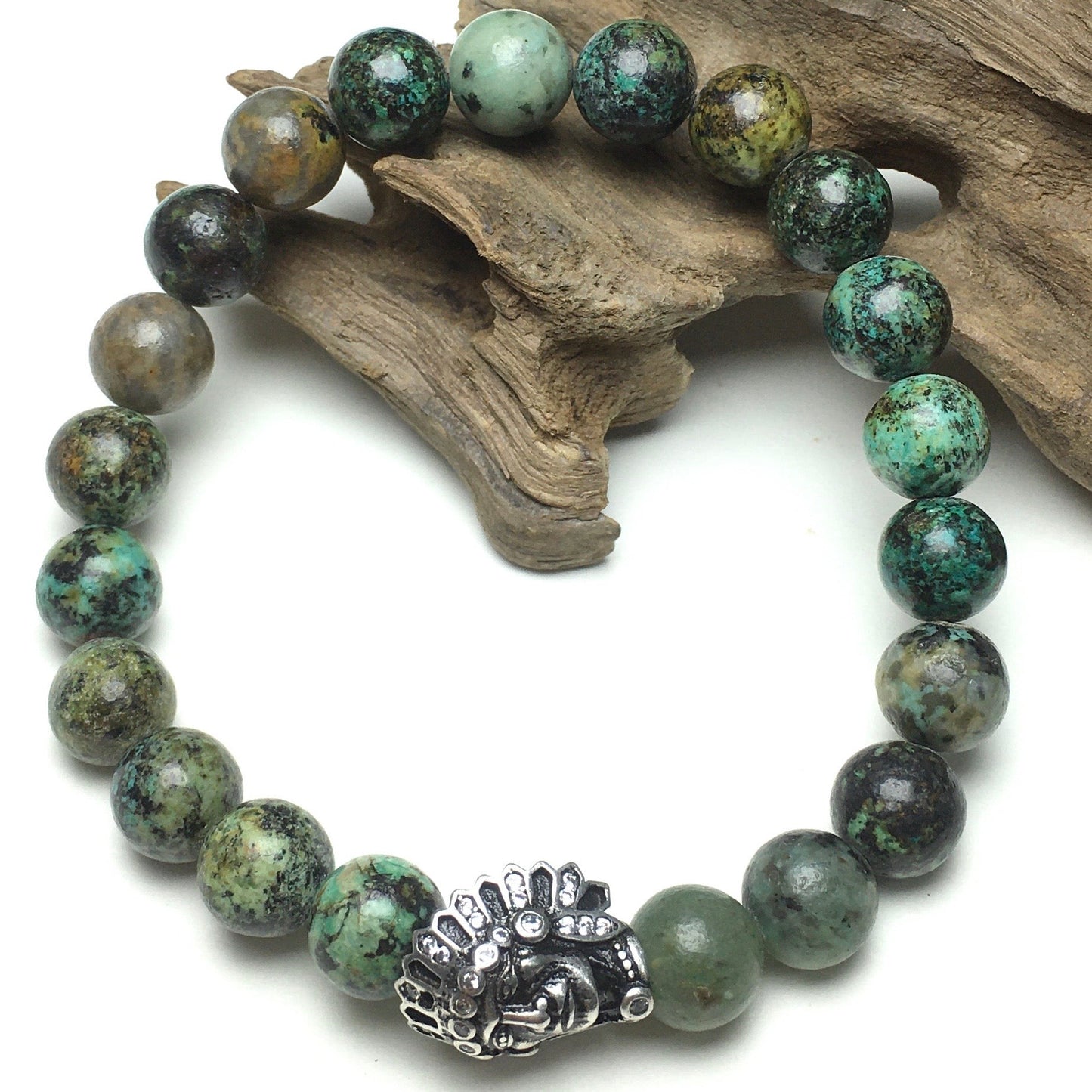 Natural Stone Bracelets Indian Head Bracelet African Turqoiuse Beads Elastic Women Men Jewelry