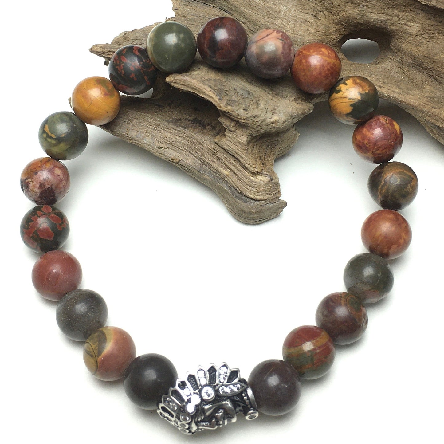 Natural Stone Bracelets Indian Head Bracelet Picasso Beads Elastic Women Men Jewelry