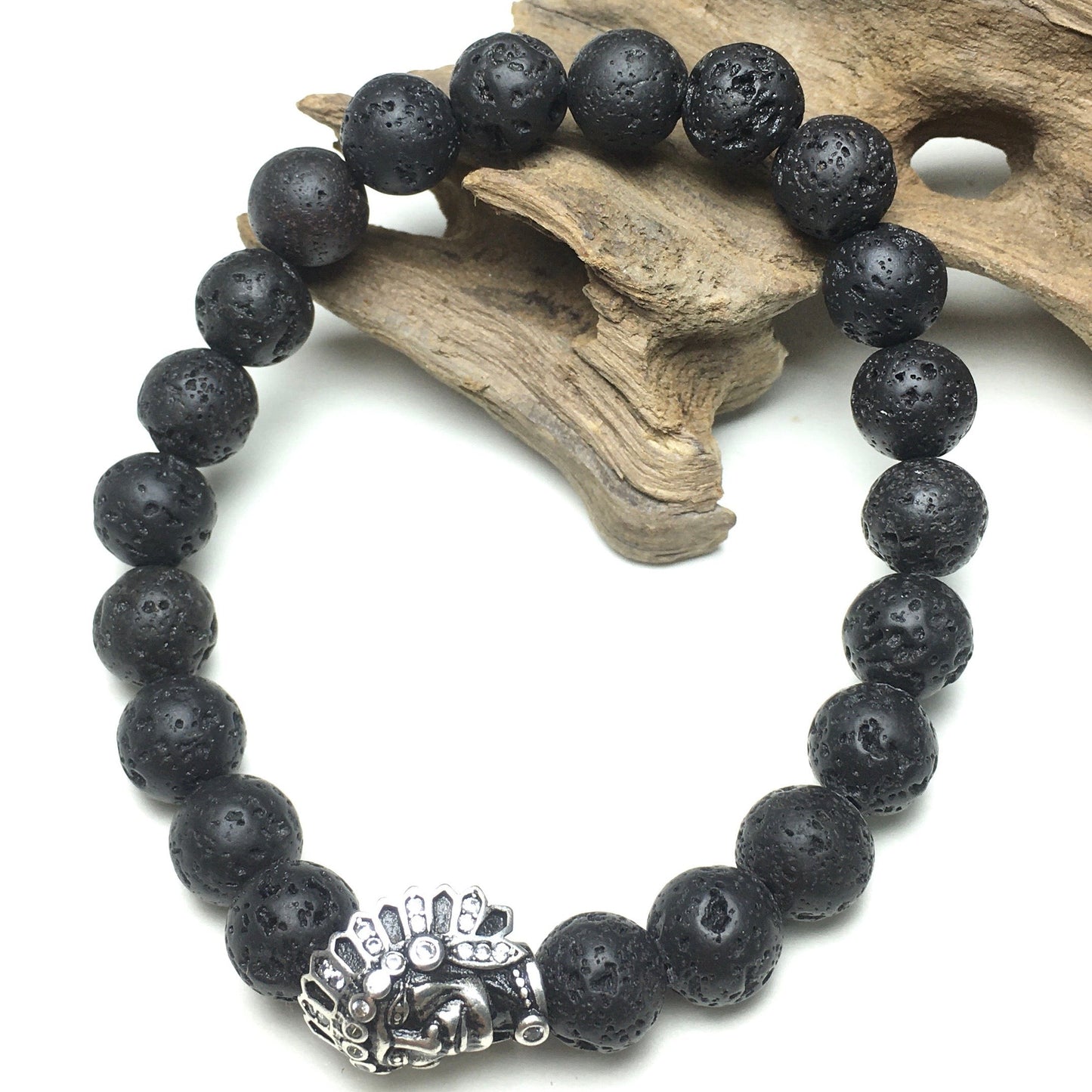 Natural Stone Bracelets Indian Head Bracelet Lava Beads Elastic Women Men Jewelry