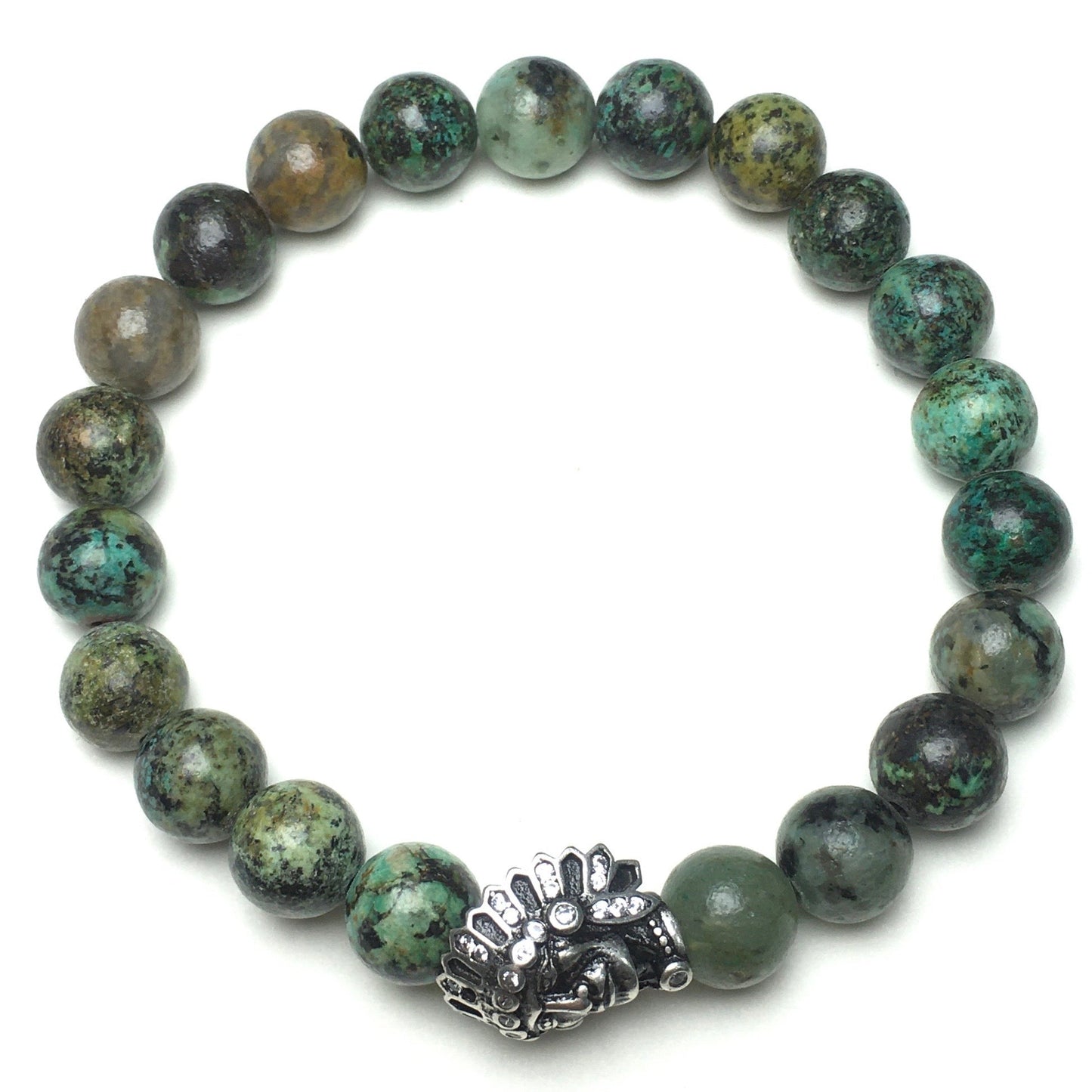 Natural Stone Bracelets Indian Head Bracelet African Turqoiuse Beads Elastic Women Men Jewelry