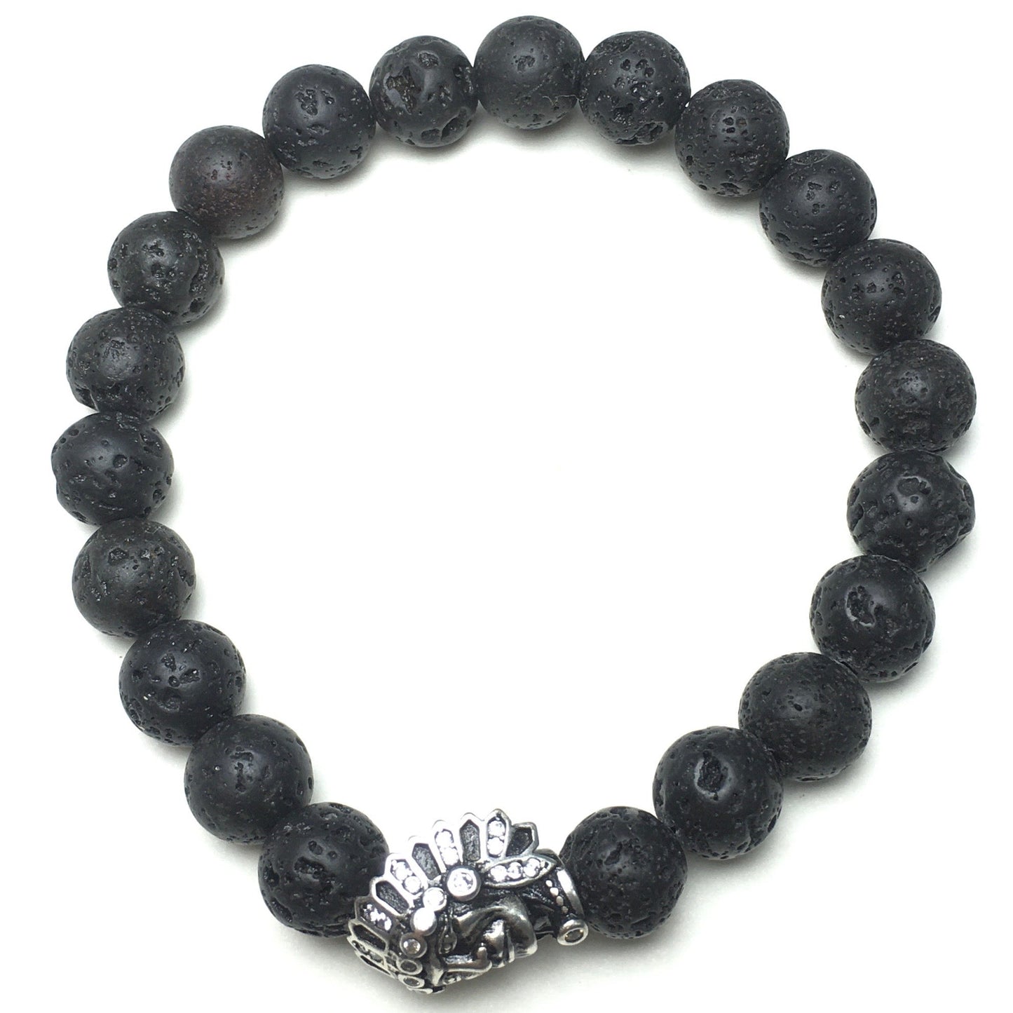 Natural Stone Bracelets Indian Head Bracelet Lava Beads Elastic Women Men Jewelry