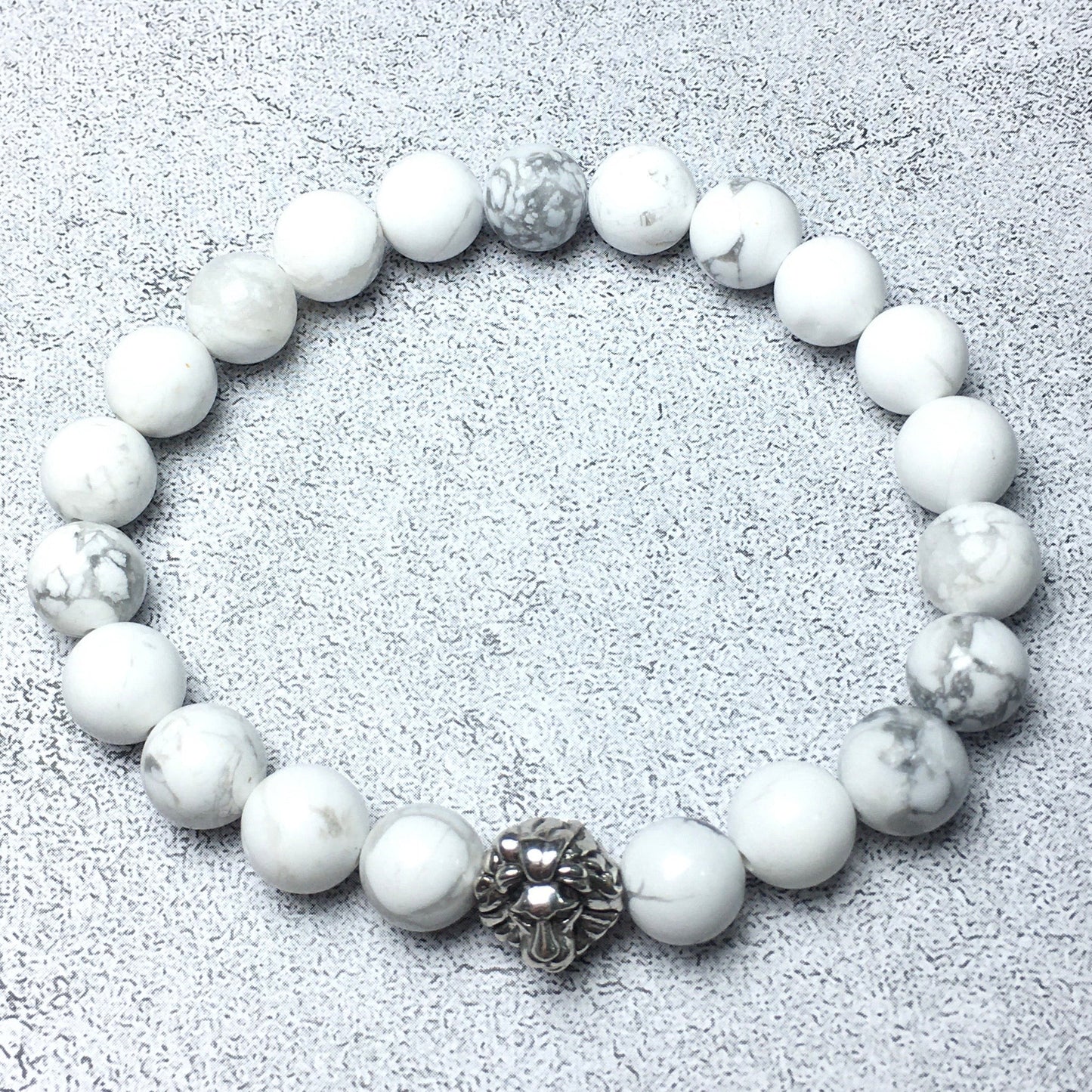 Natural Howlite Beaded Bracelet Elastic Adjustable Gemstone Bracelet Lion Style