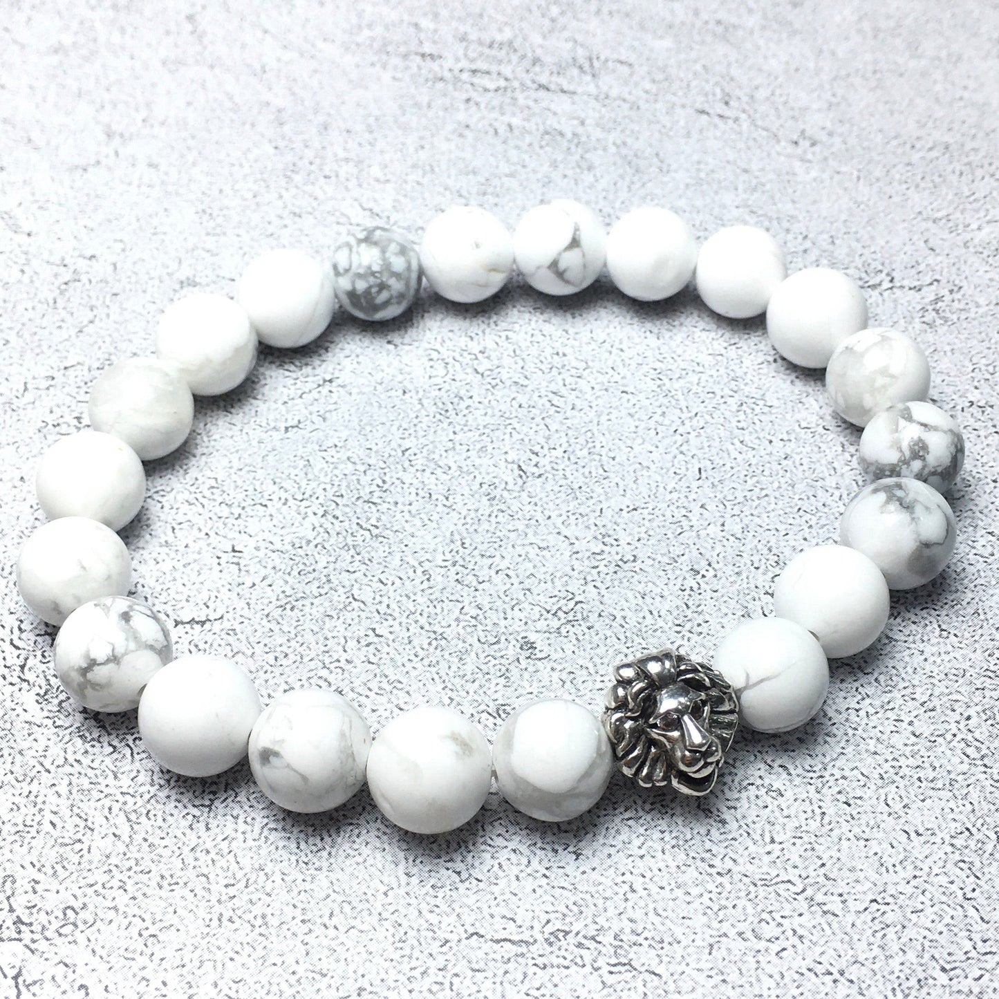 Natural Howlite Beaded Bracelet Elastic Adjustable Gemstone Bracelet Lion Style