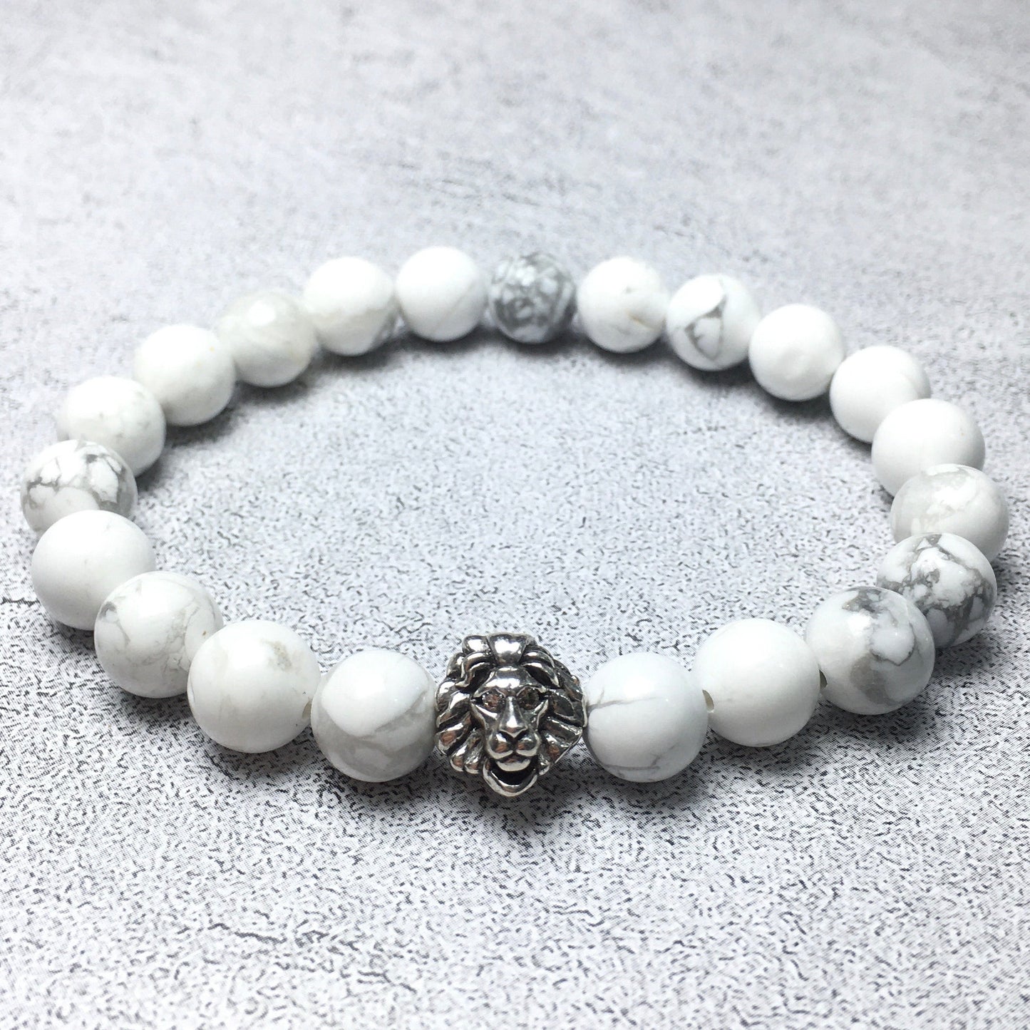 Natural Howlite Beaded Bracelet Elastic Adjustable Gemstone Bracelet Lion Style