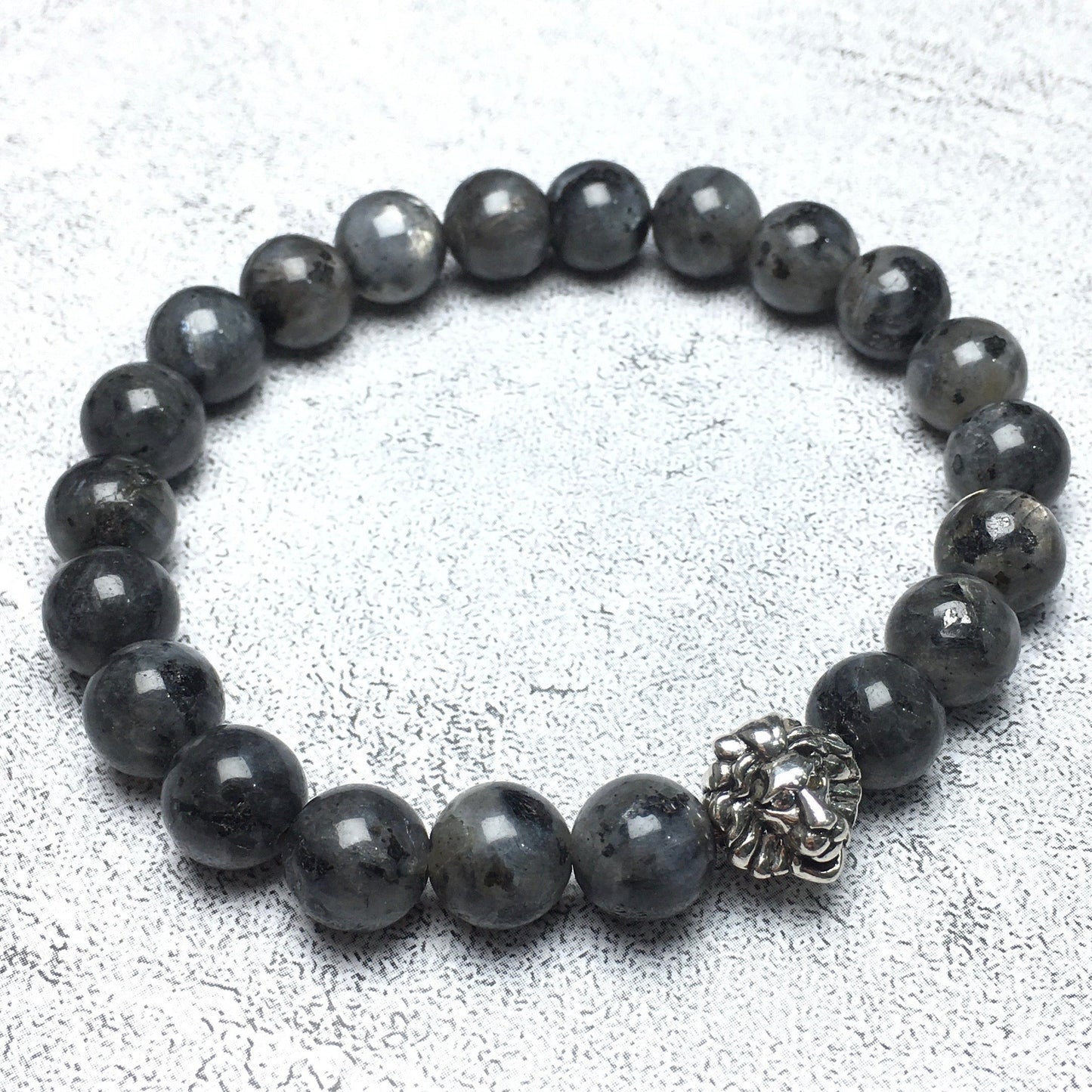 Natural Labradorite Beaded Bracelet Elastic Adjustable Gemstone Bracelet Lion Style