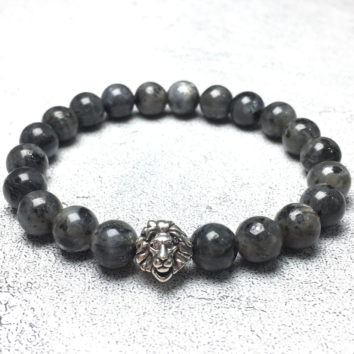 Natural Labradorite Beaded Bracelet Elastic Adjustable Gemstone Bracelet Lion Style