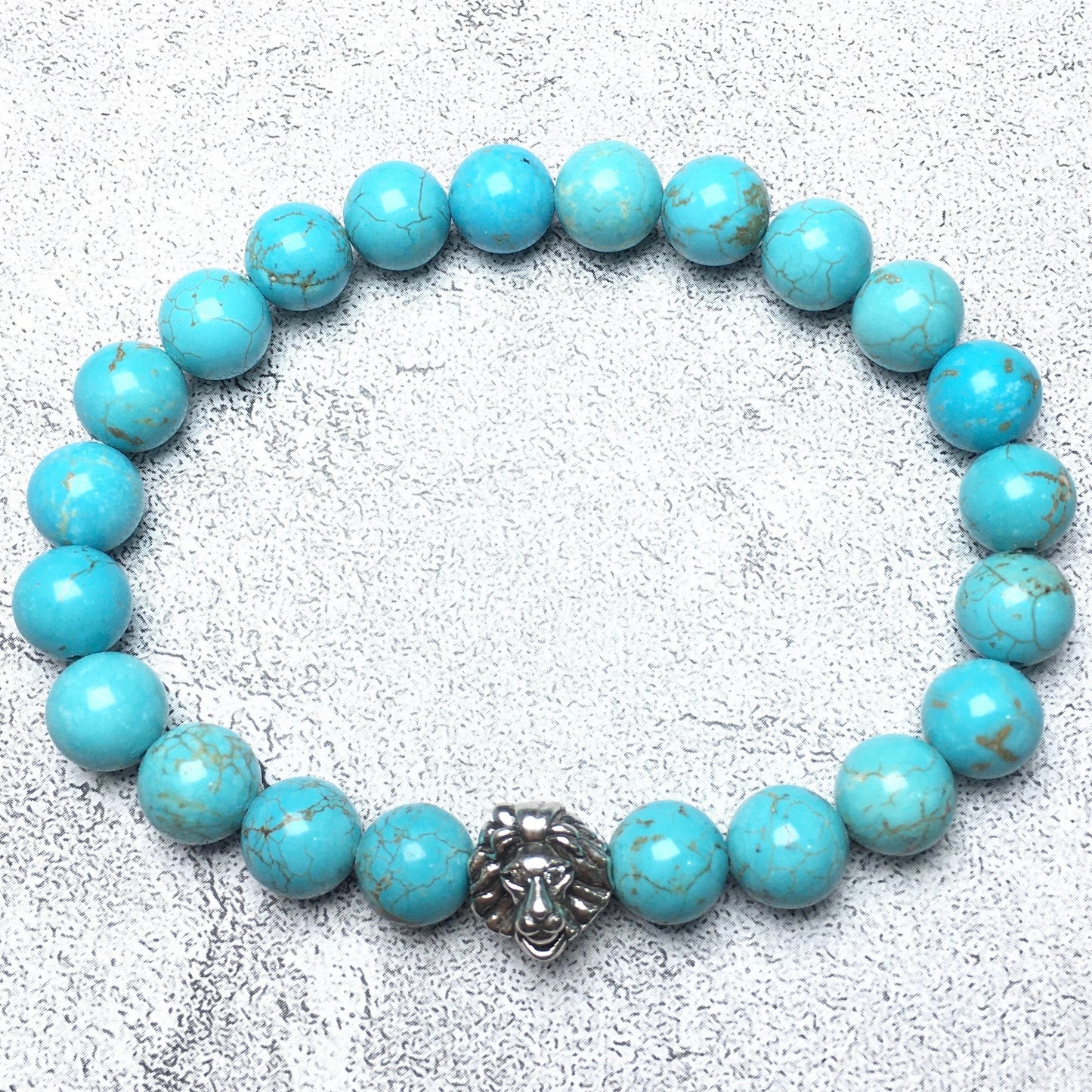 Blue Turqouise Beaded Adjustable Gemstone Bracelet Lion Style