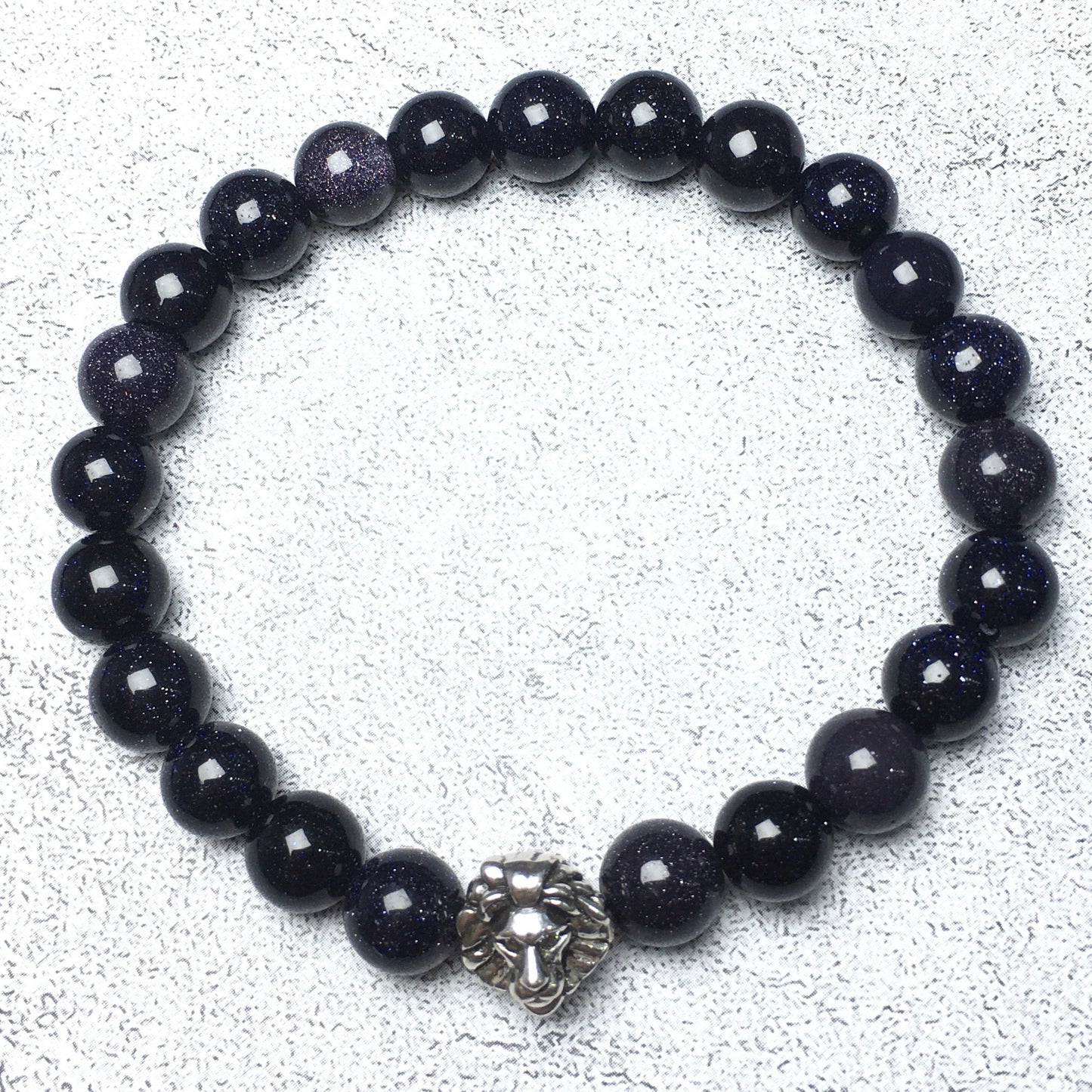 Blue Sandstone Beaded Bracelet Elastic Adjustable Gemstone Bracelet Lion Style