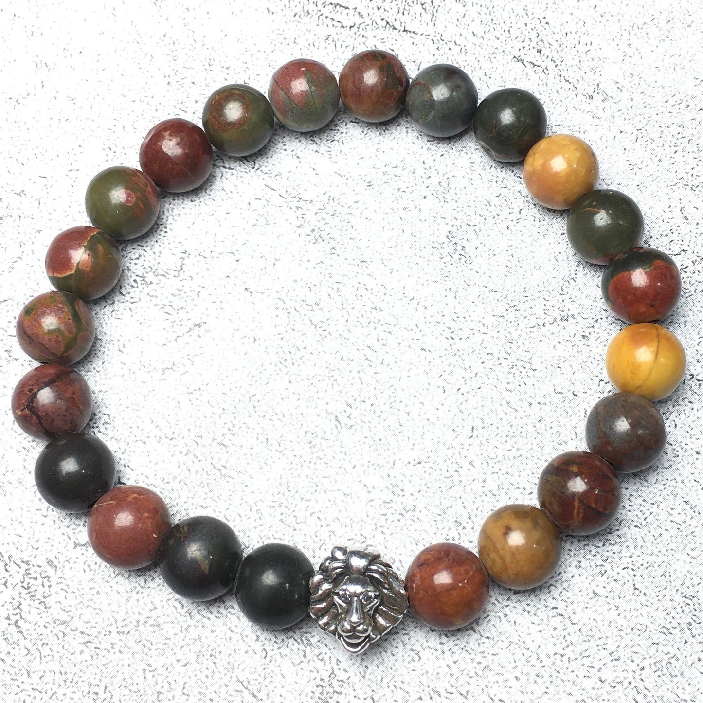 Natural Picasso Jasper Beaded Bracelet Elastic Adjustable Gemstone Bracelet Lion Style