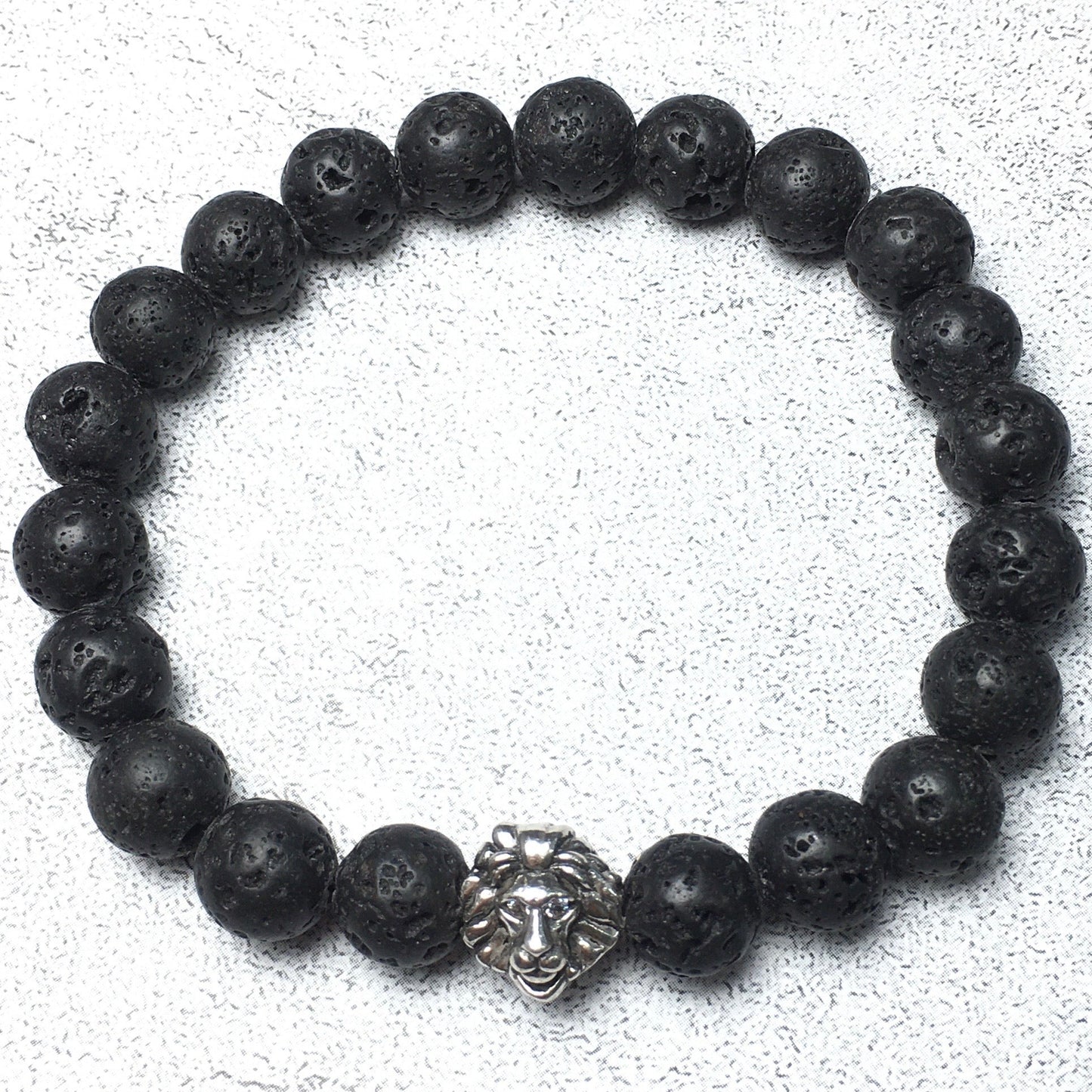 Natural Lava Stone Beaded Bracelet Elastic Adjustable Gemstone Bracelet Lion Style