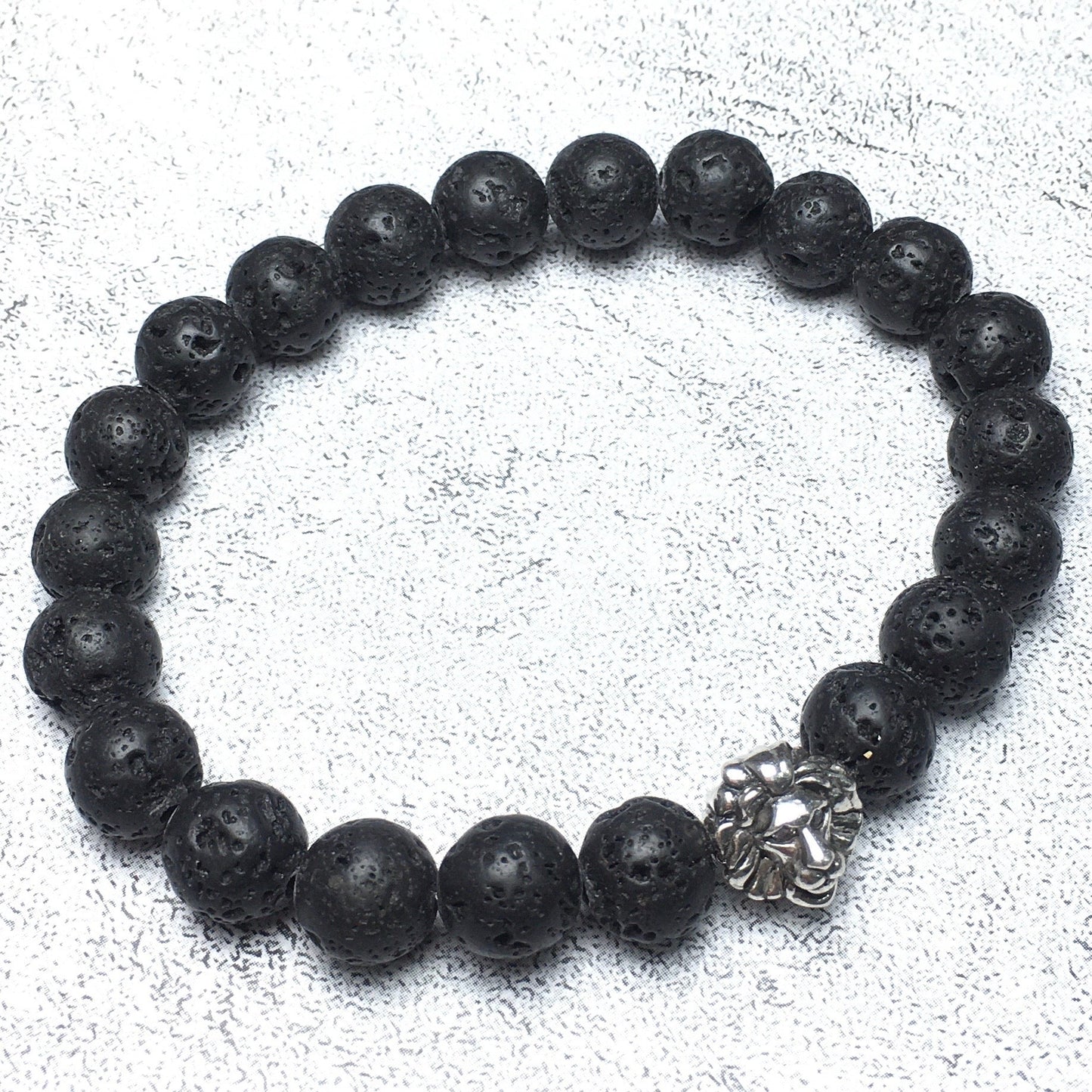 Natural Lava Stone Beaded Bracelet Elastic Adjustable Gemstone Bracelet Lion Style