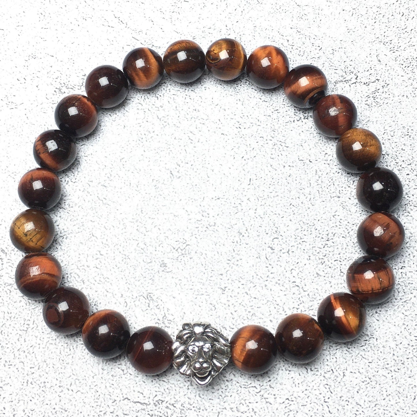 Natural Red Tiger Eyes Beaded Bracelet Elastic Adjustable Gemstone Bracelet Lion Style