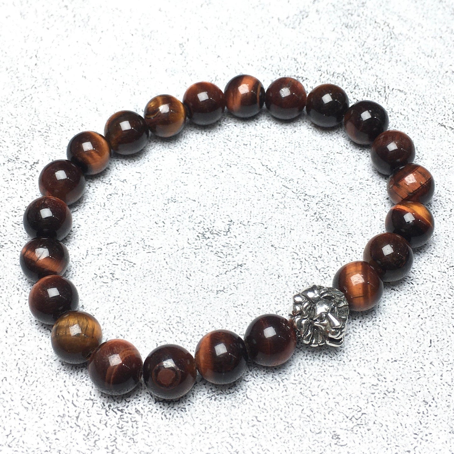 Natural Red Tiger Eyes Beaded Bracelet Elastic Adjustable Gemstone Bracelet Lion Style