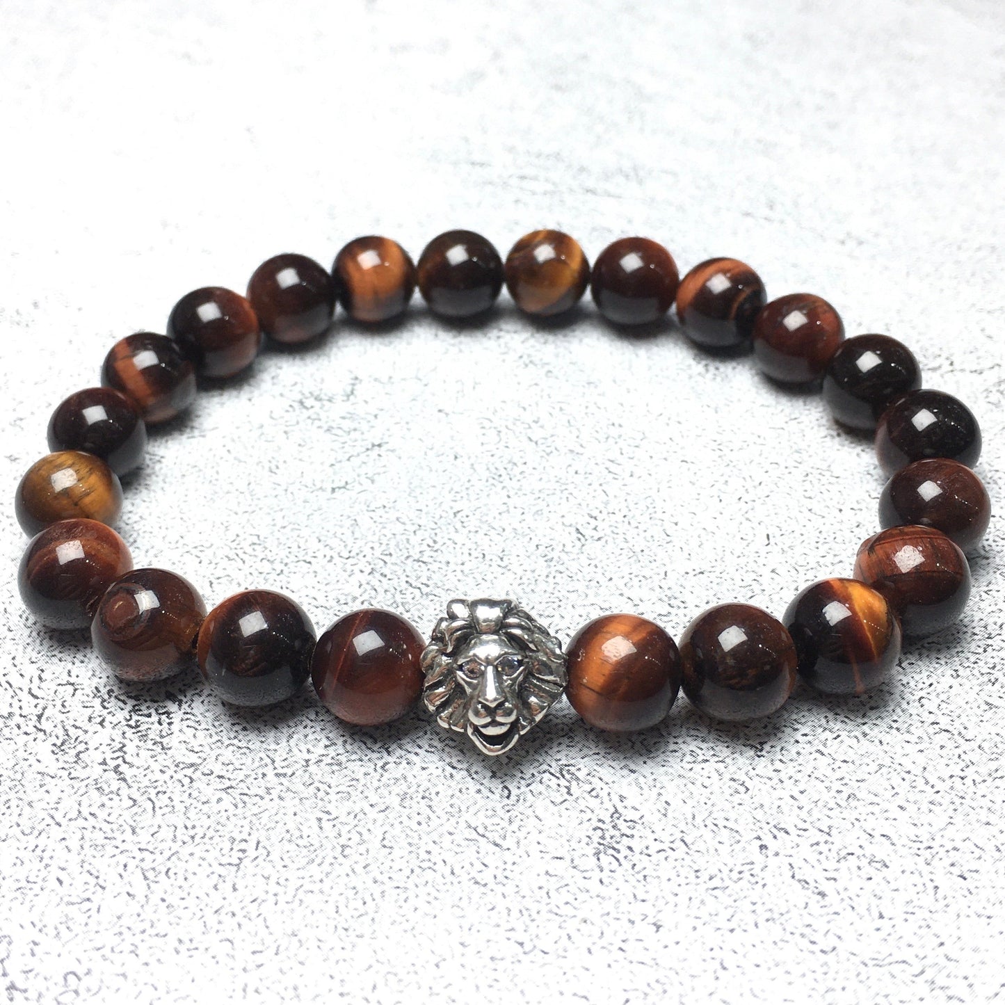 Natural Red Tiger Eyes Beaded Bracelet Elastic Adjustable Gemstone Bracelet Lion Style