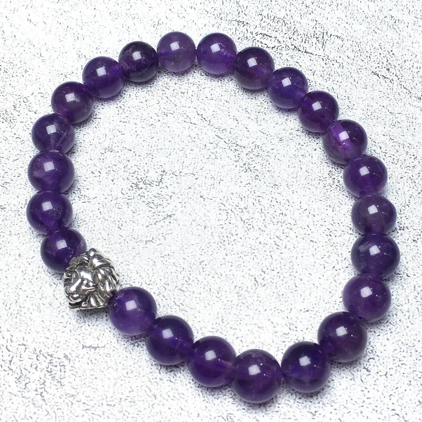 Natural Amethyst Beaded Bracelet Elastic Adjustable Gemstone Bracelet Lion Style