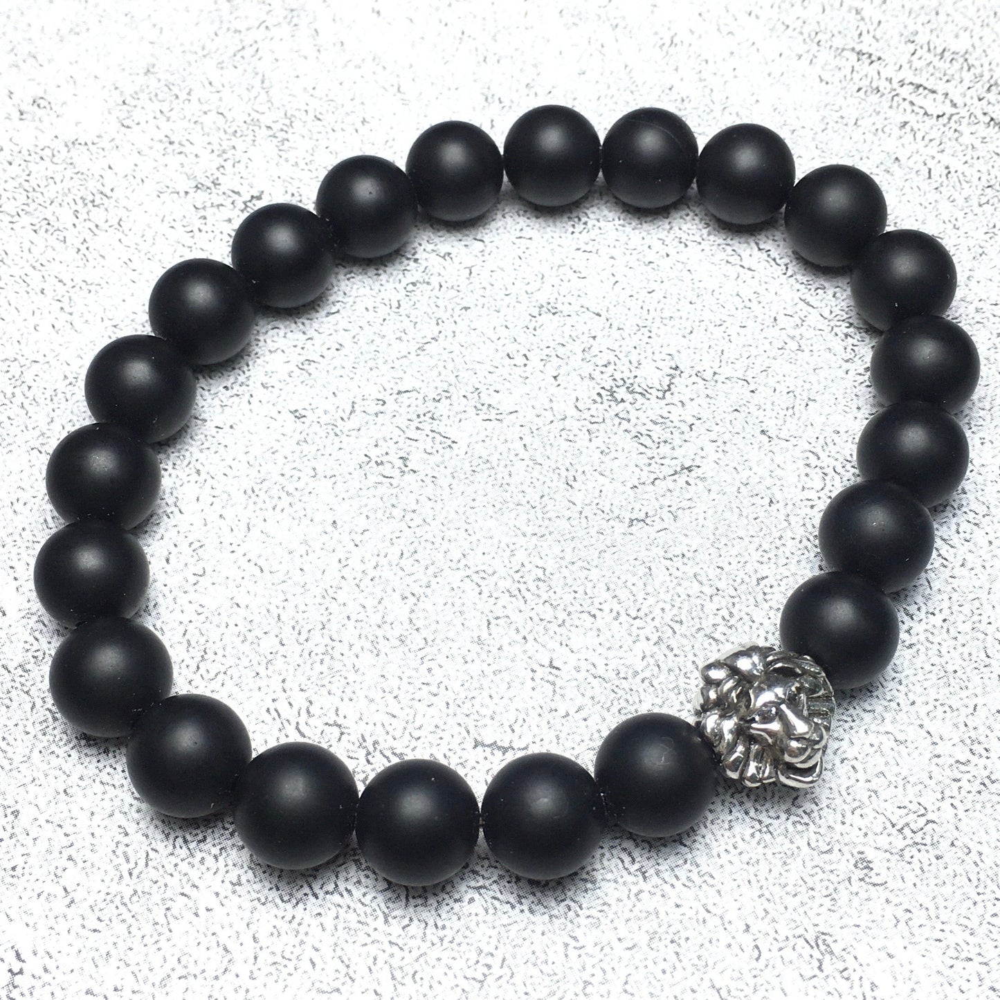 Natural Matte Onyx Beaded Bracelet Elastic Adjustable Gemstone Bracelet Lion Style