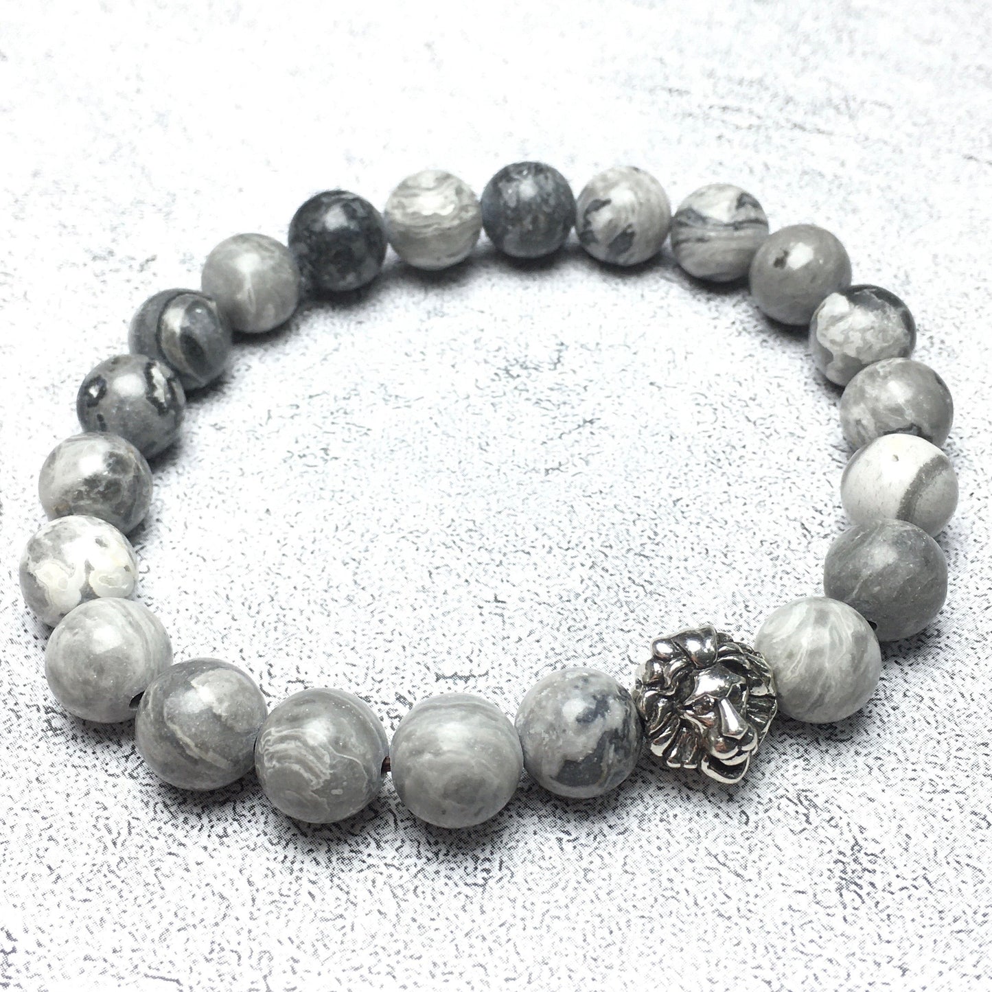 Natural Map Stone Beaded Bracelet Elastic Adjustable Gemstone Bracelet Lion Style
