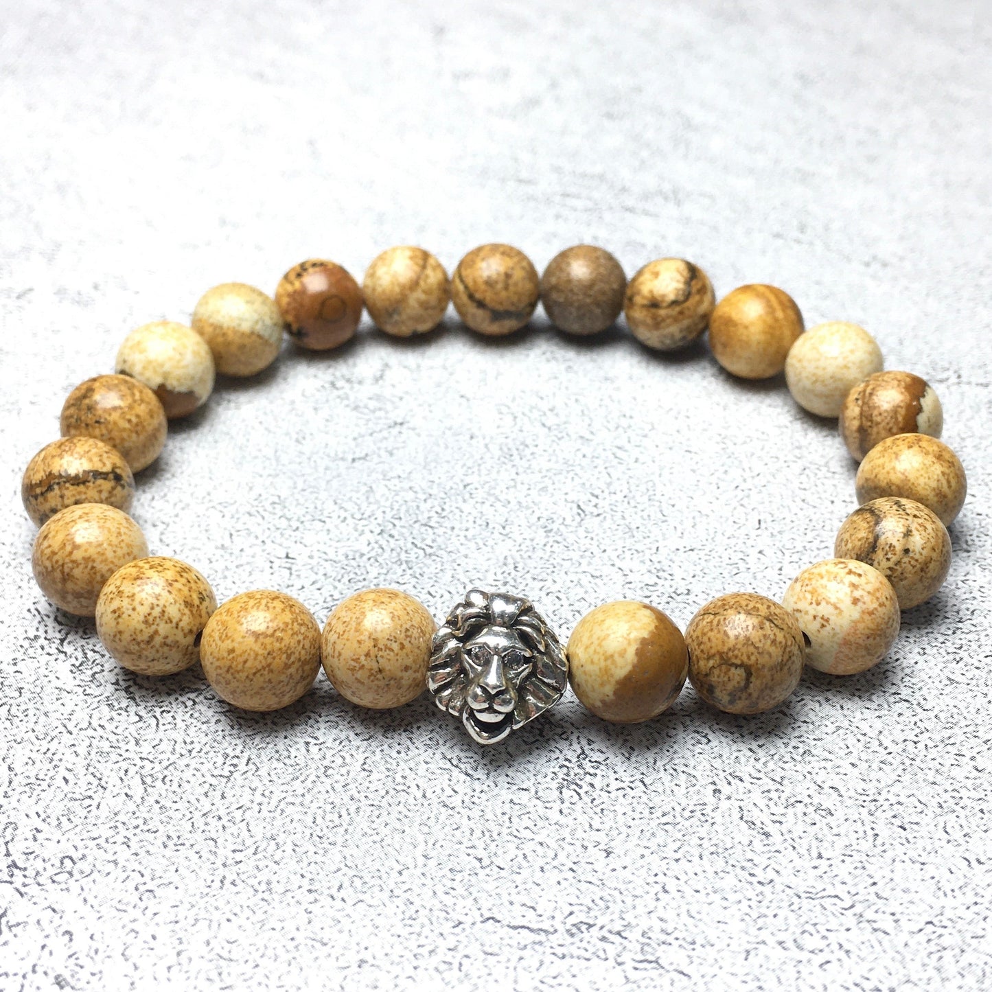 Picture Jasper Beaded Adjustable Gemstone Bracelet Lion Style