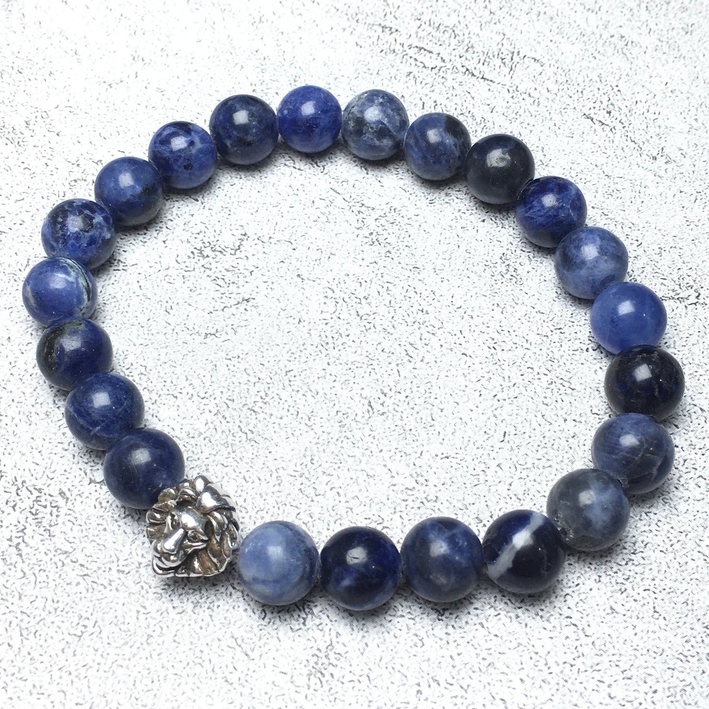 Natural Blue Sodalite Beaded Bracelet Elastic Adjustable Gemstone Bracelet Lion Style