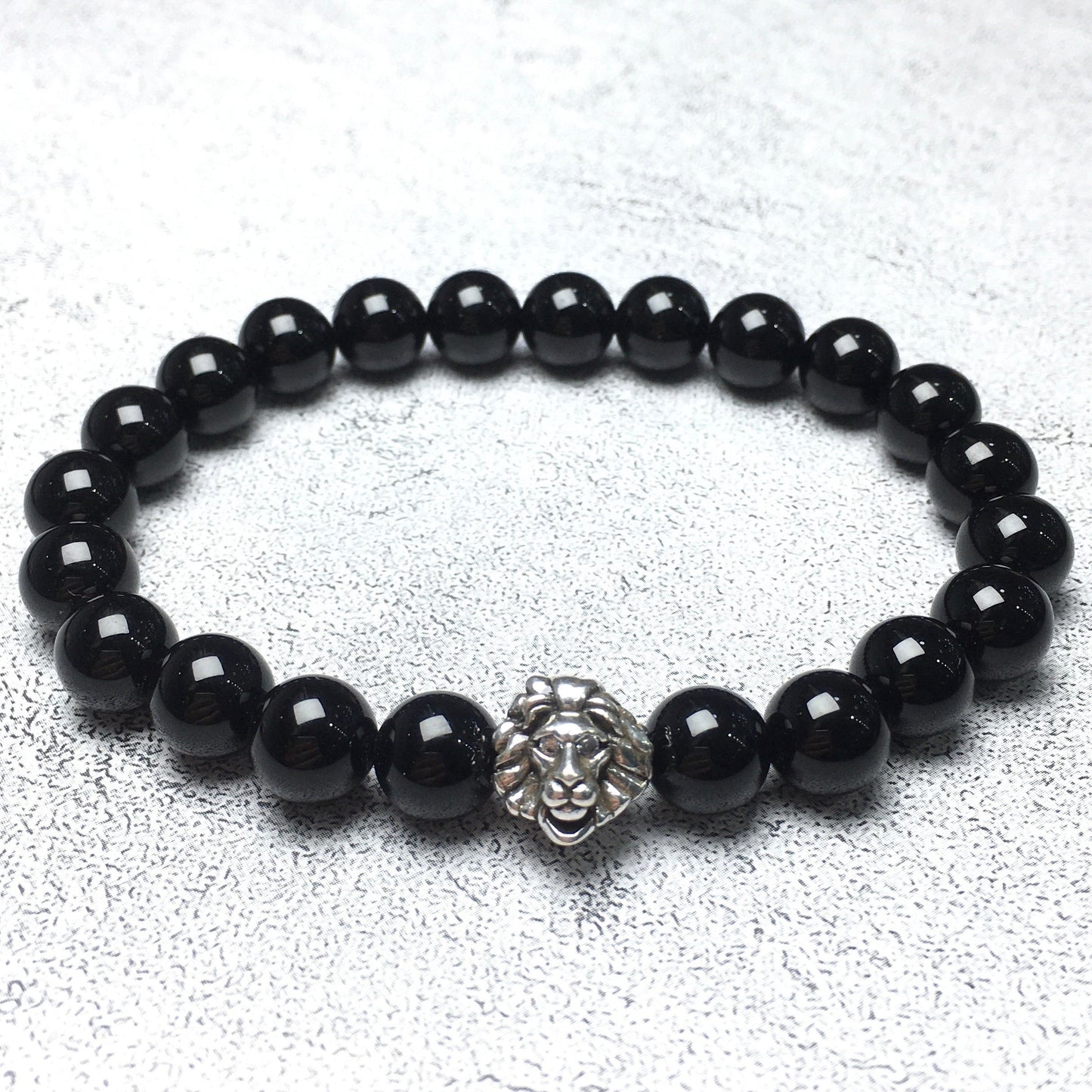 Black Only Beaded Adjustable Gemstone Bracelet Lion Style