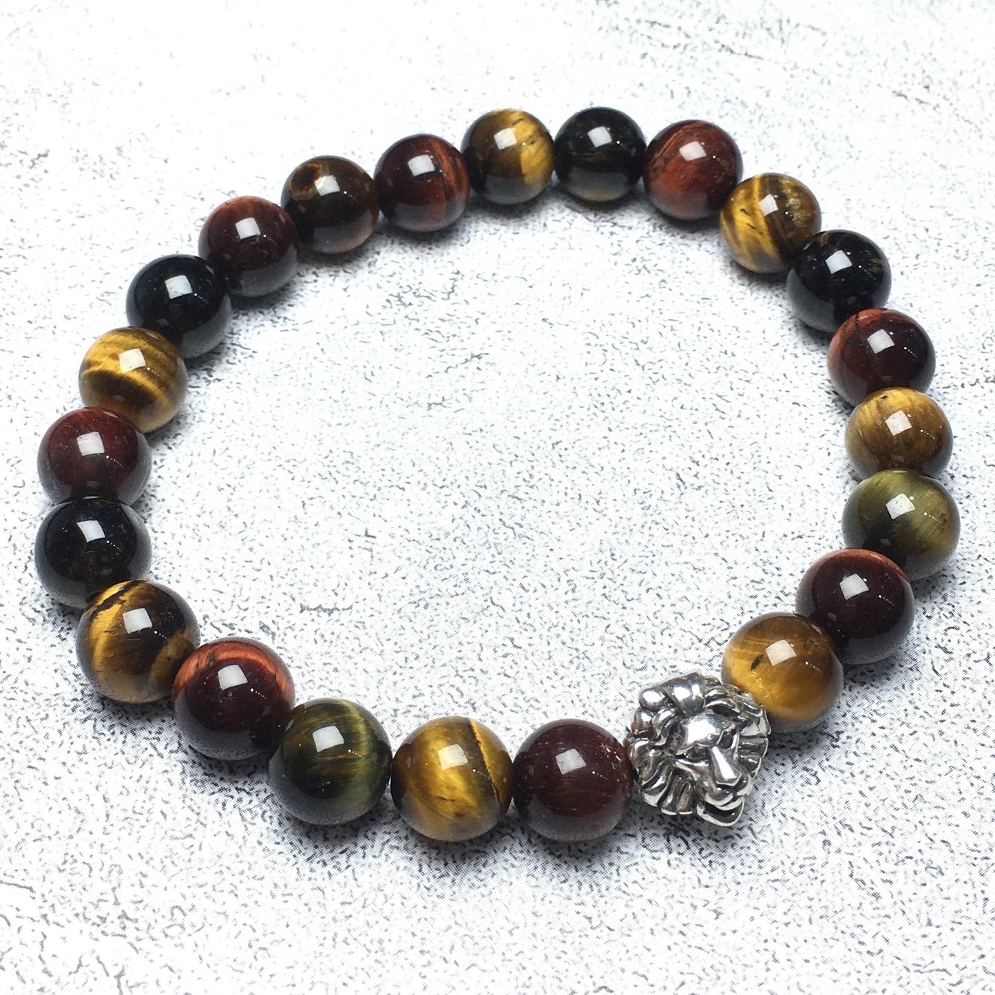 Natural Colorful Tiger Eyes Beaded Bracelet Elastic Adjustable Gemstone Bracelet Lion Style