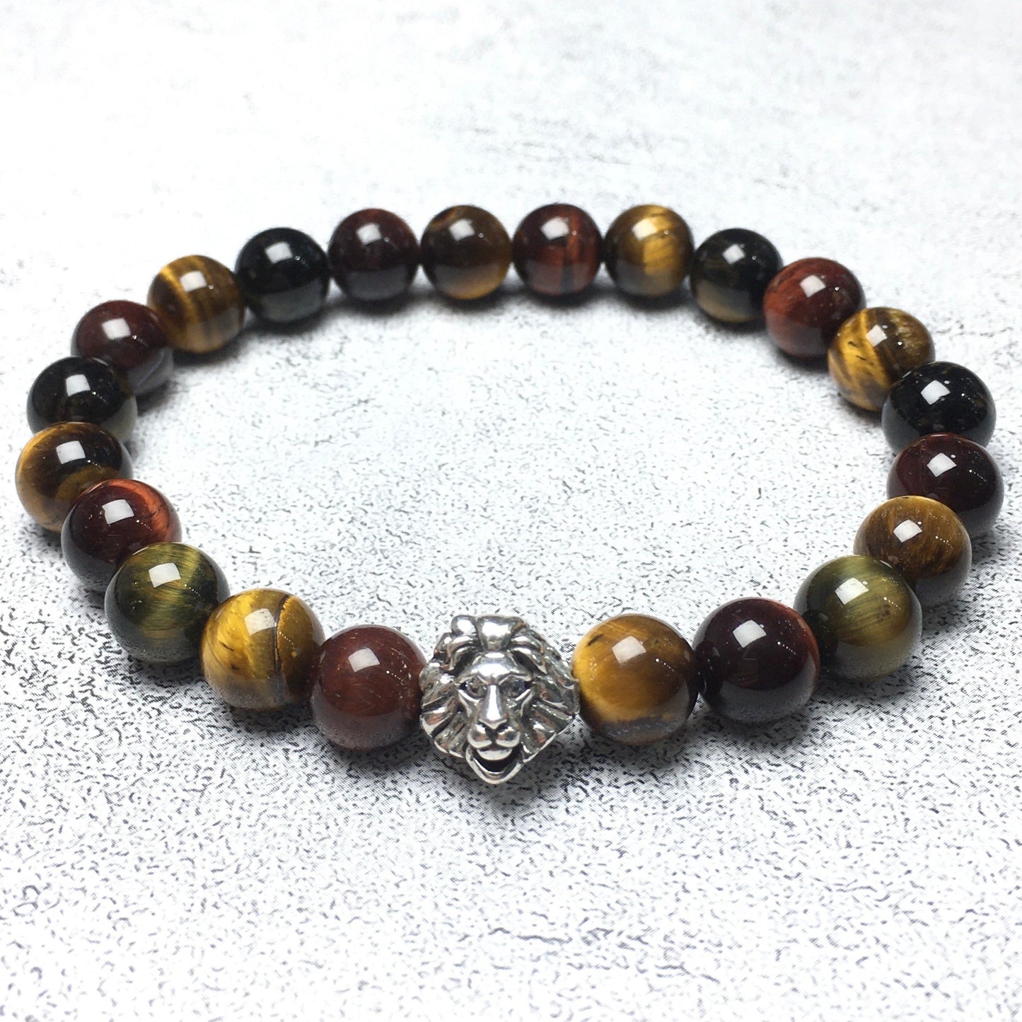Natural Colorful Tiger Eyes Beaded Bracelet Elastic Adjustable Gemstone Bracelet Lion Style