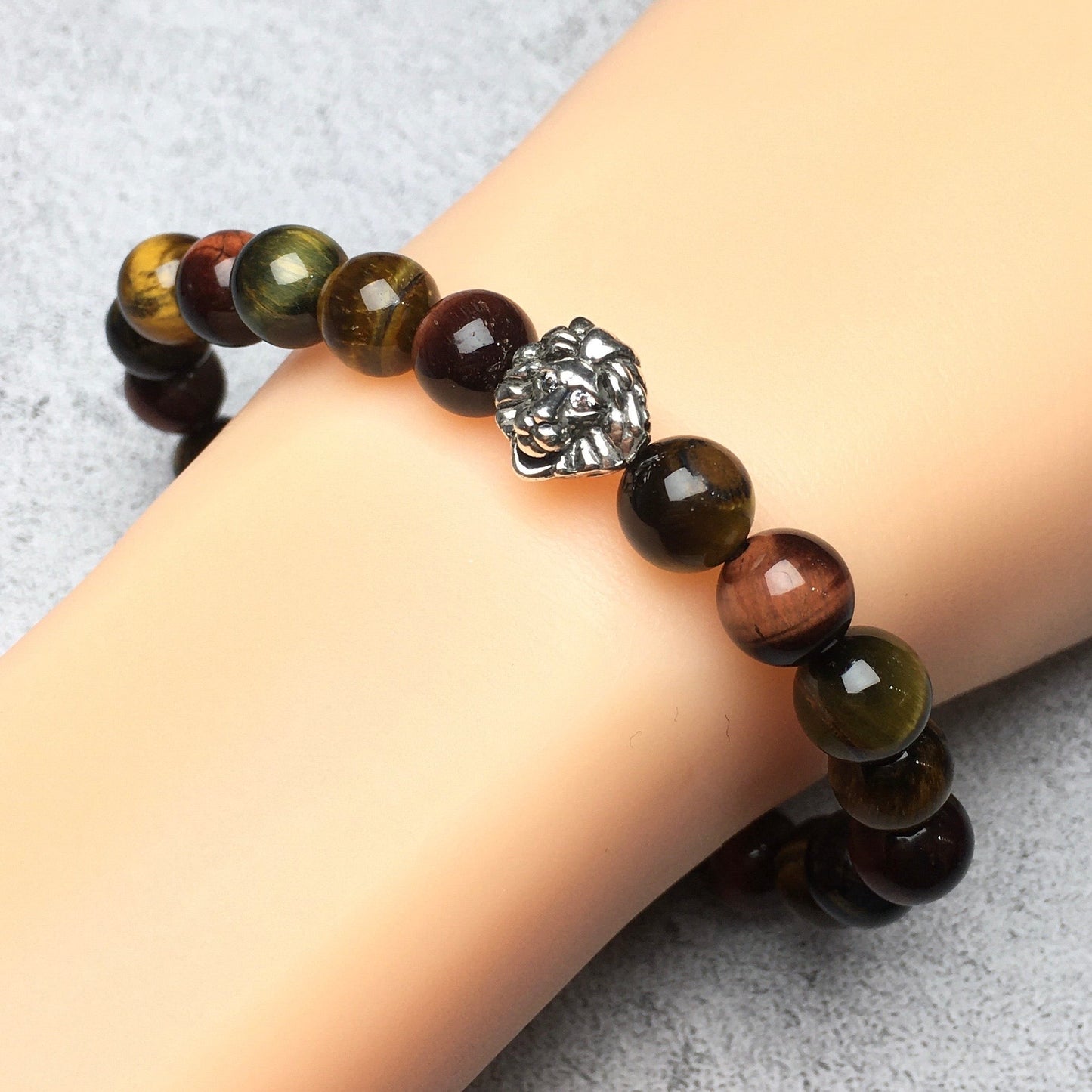 Natural Colorful Tiger Eyes Beaded Bracelet Elastic Adjustable Gemstone Bracelet Lion Style