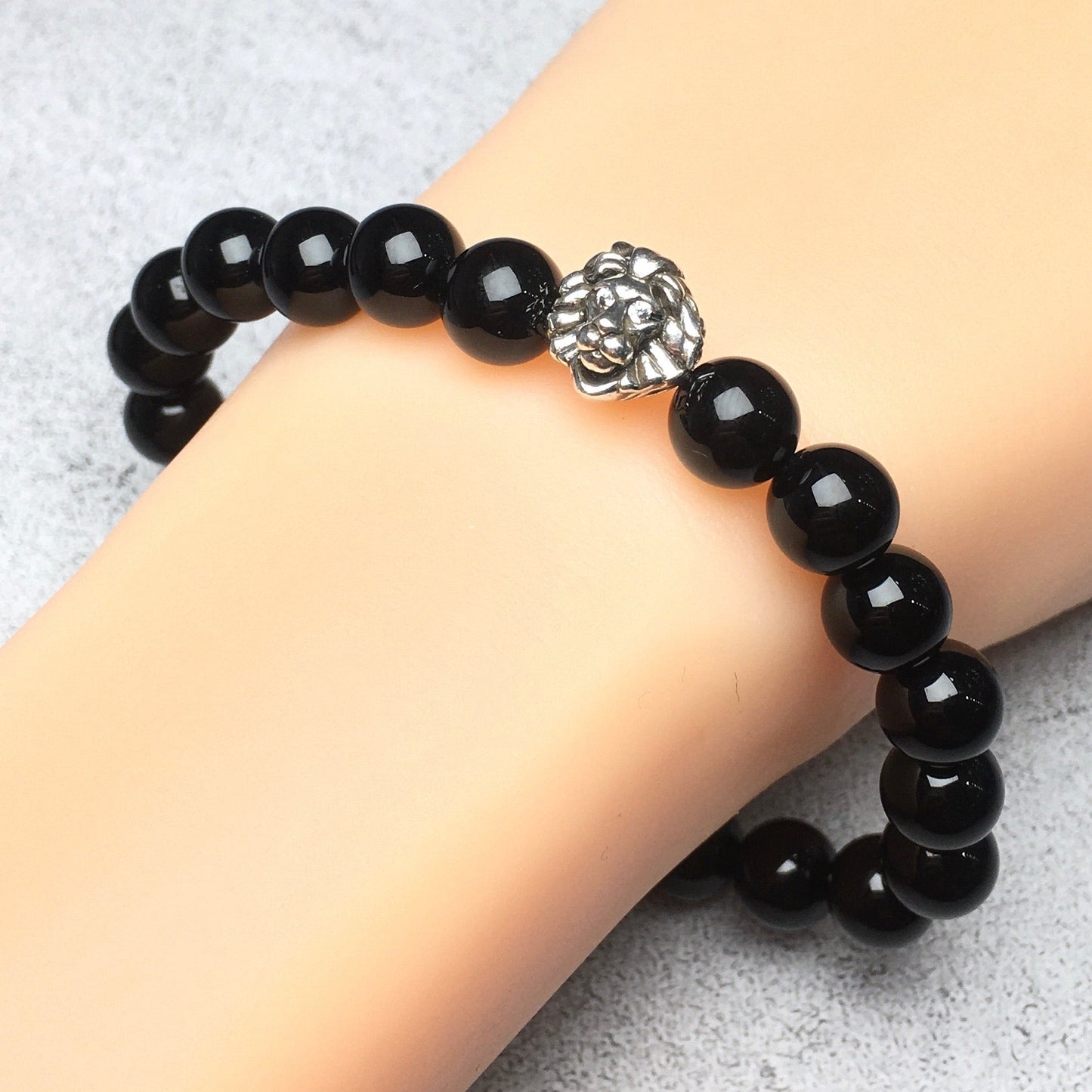 Black Only Beaded Adjustable Gemstone Bracelet Lion Style