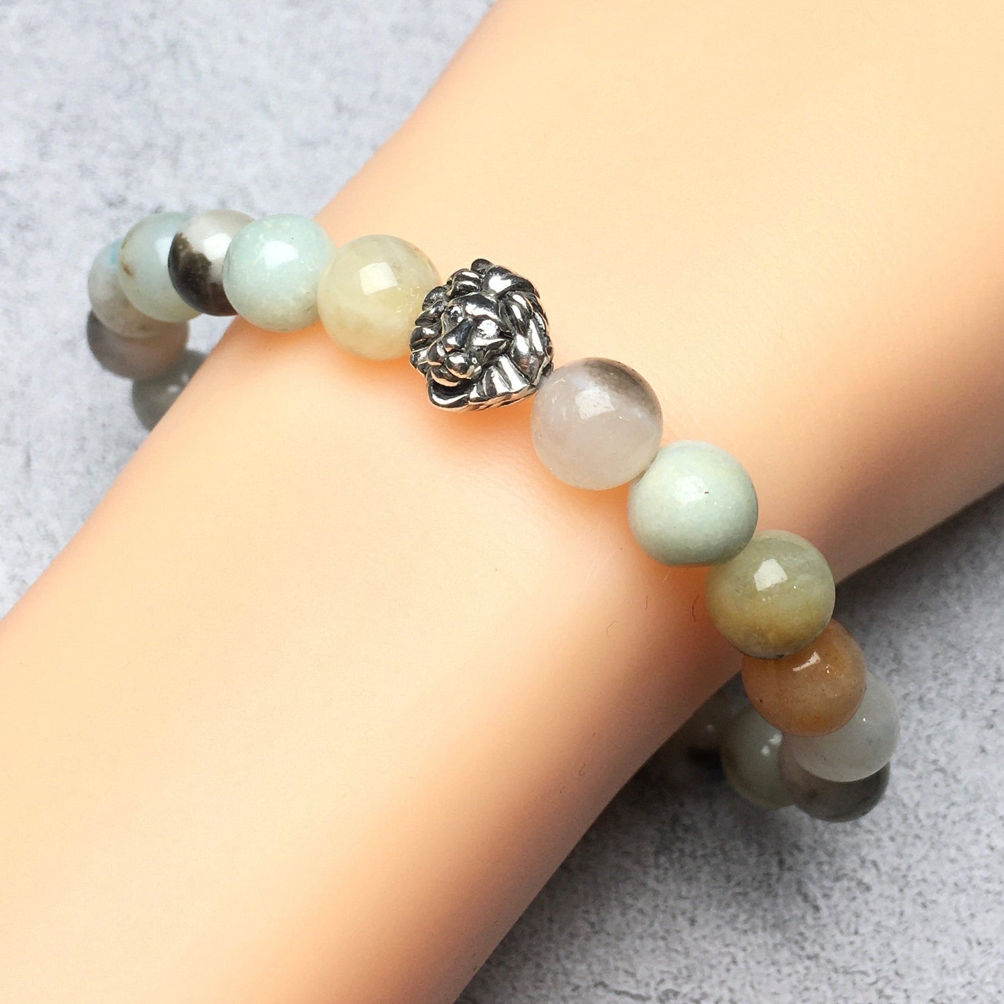 Amazonite Beaded Adjustable Gemstone Bracelet Lion Style