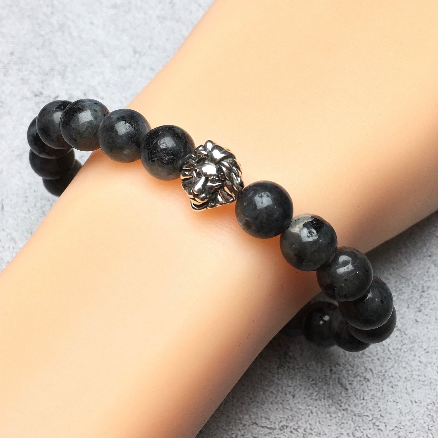 Natural Labradorite Beaded Bracelet Elastic Adjustable Gemstone Bracelet Lion Style
