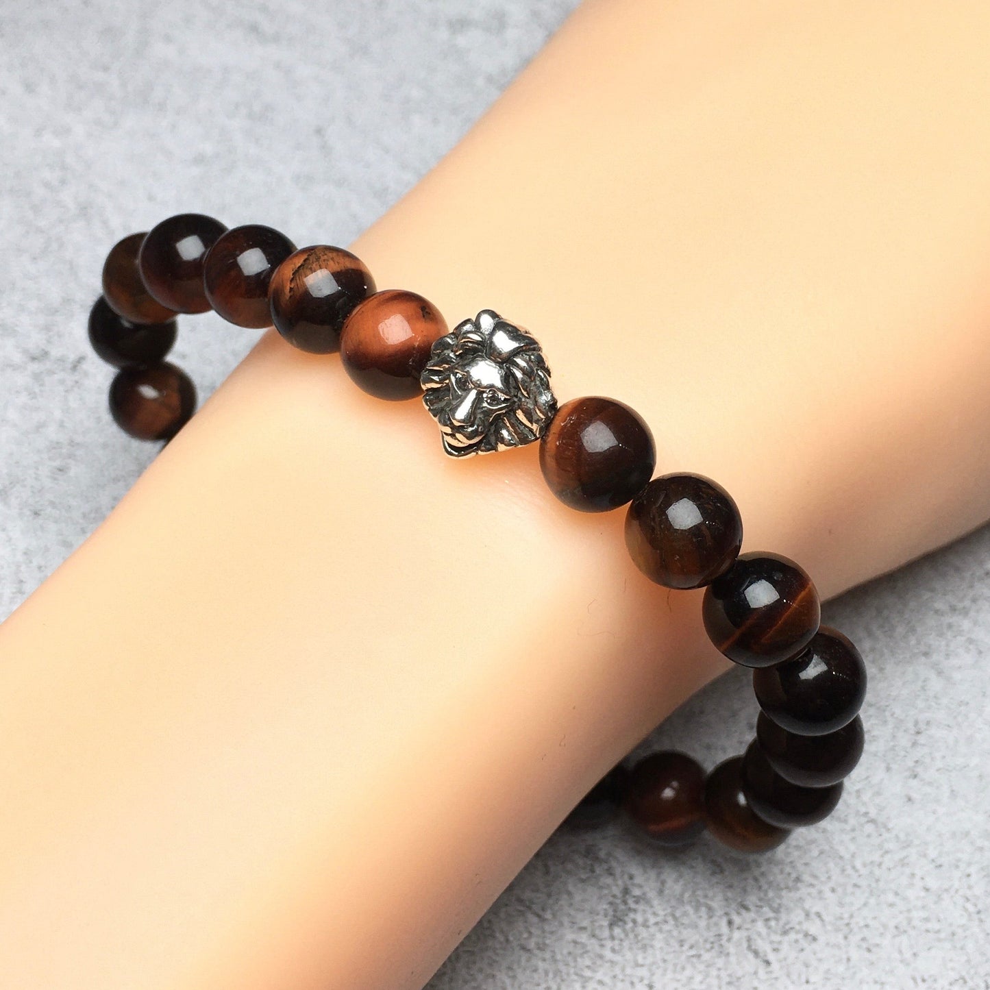 Natural Red Tiger Eyes Beaded Bracelet Elastic Adjustable Gemstone Bracelet Lion Style