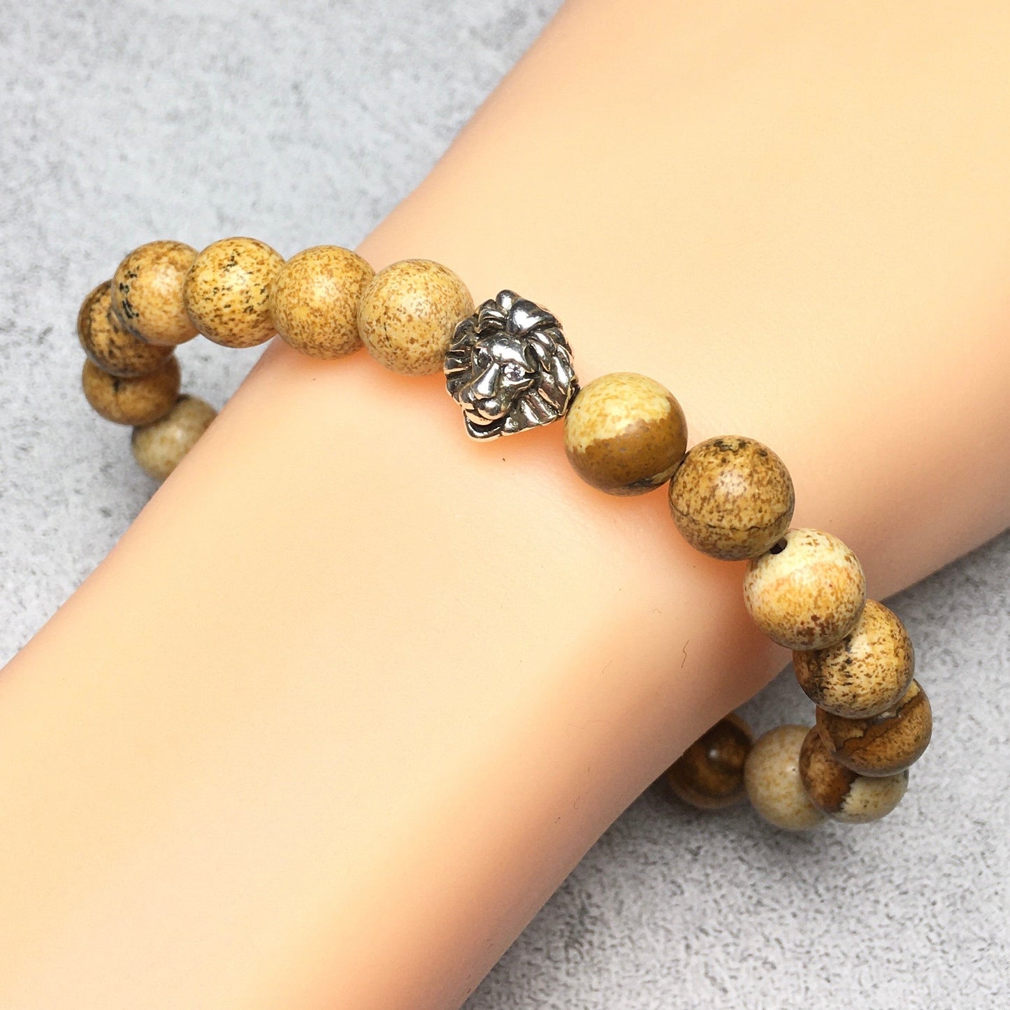 Picture Jasper Beaded Adjustable Gemstone Bracelet Lion Style