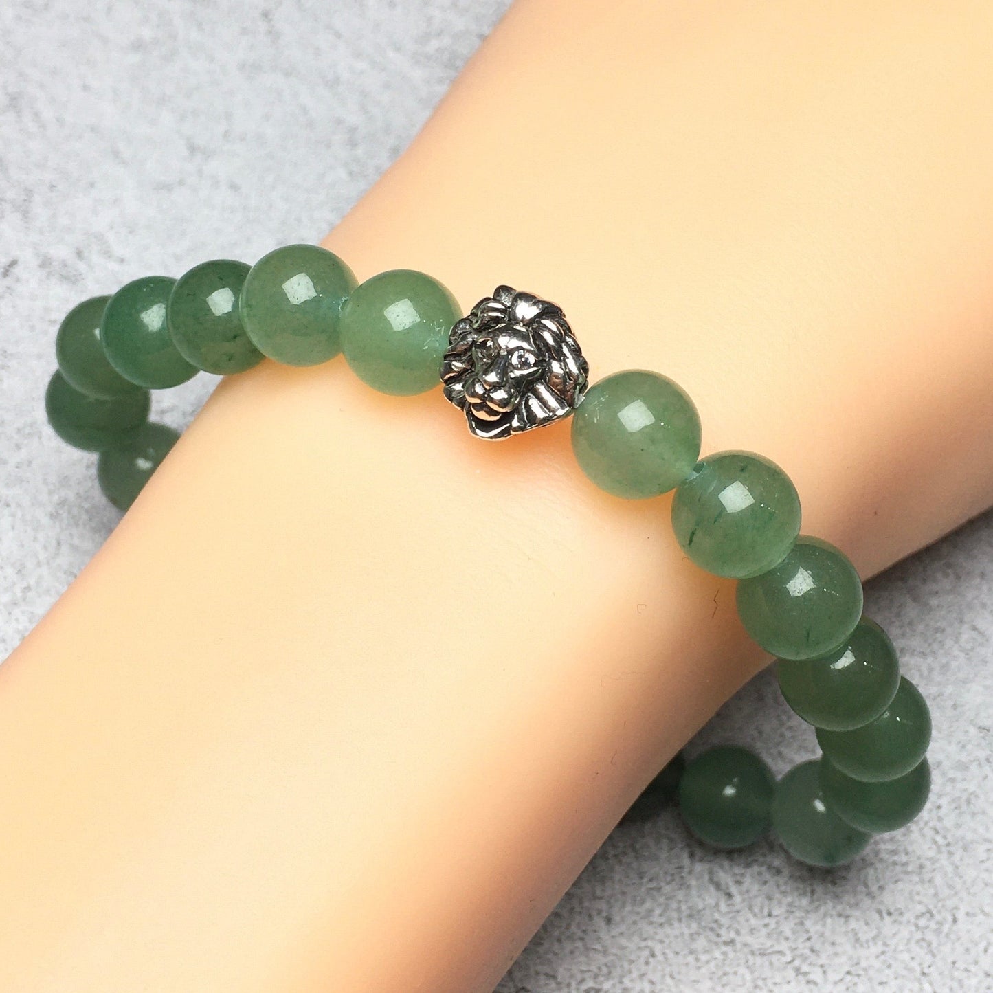 Green Adventurine Beaded Adjustable Gemstone Bracelet Lion Style