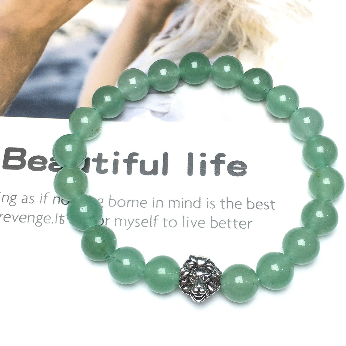 Green Adventurine Beaded Adjustable Gemstone Bracelet Lion Style