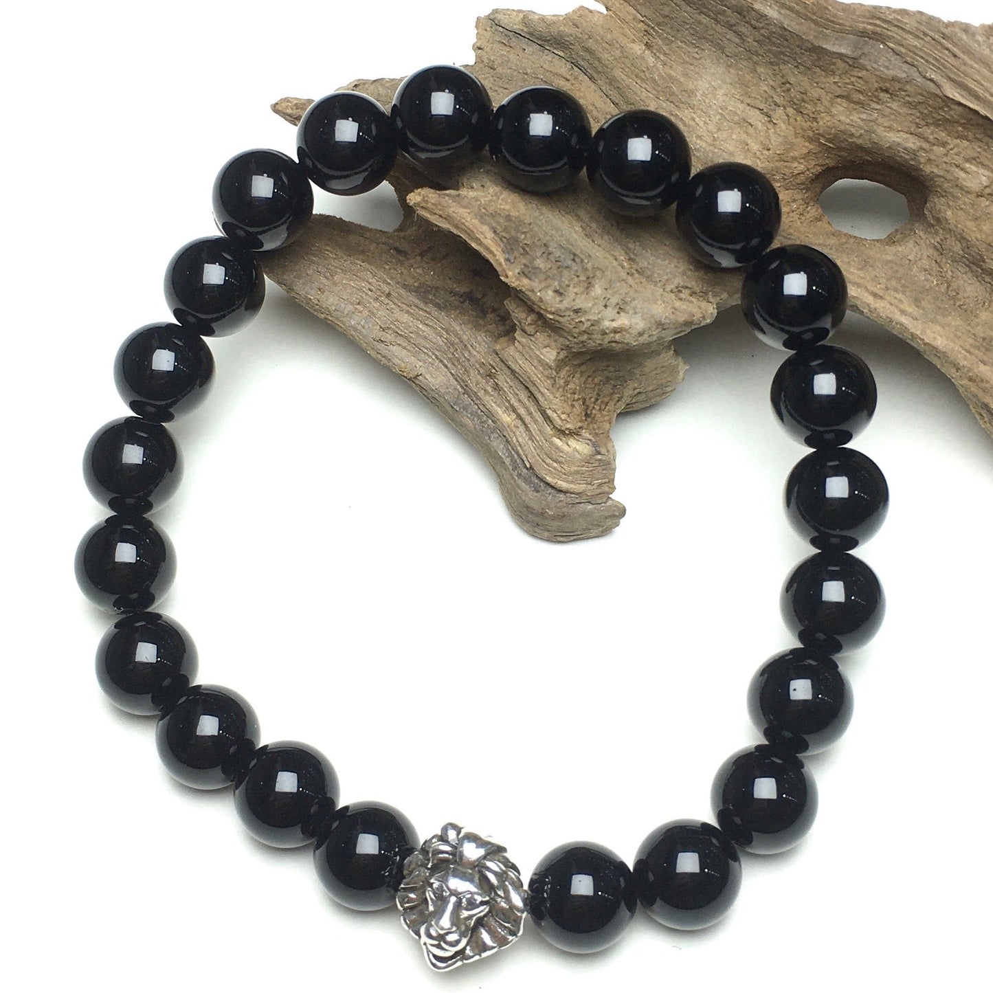 Black Only Beaded Adjustable Gemstone Bracelet Lion Style