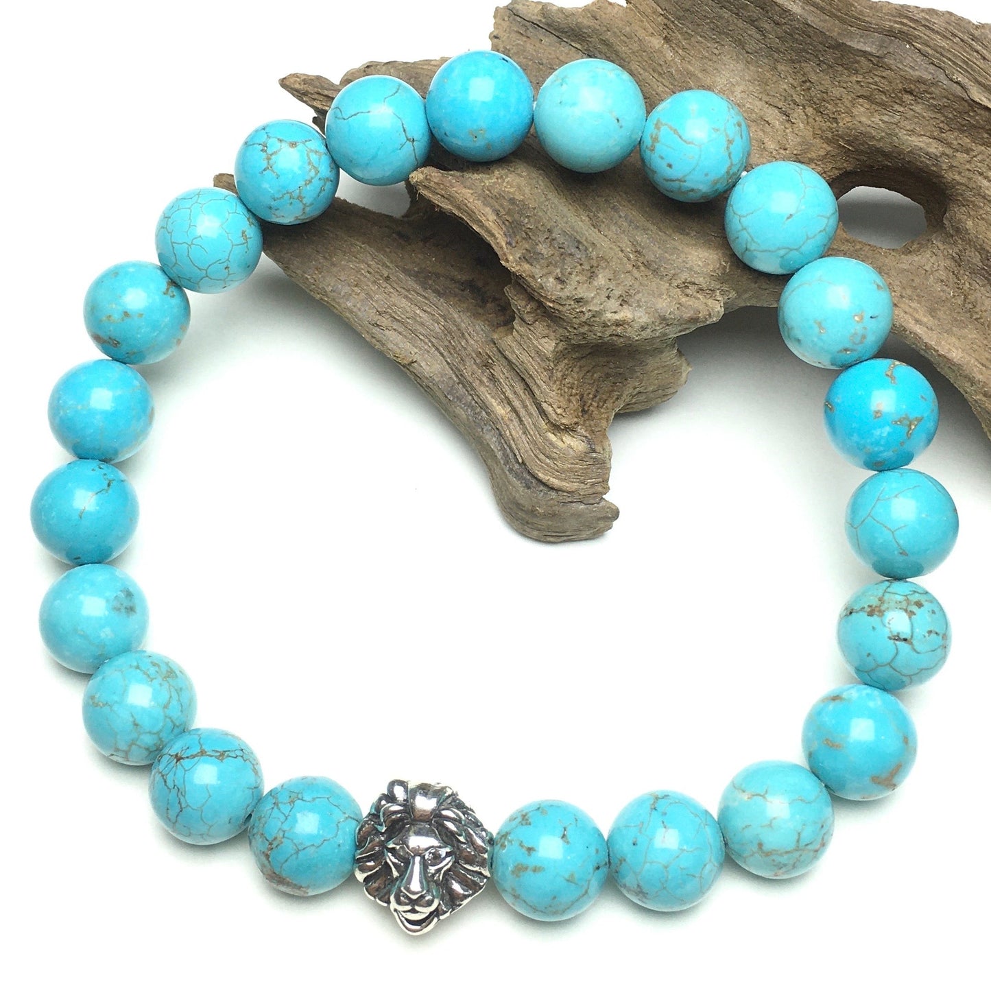 Blue Turqouise Beaded Adjustable Gemstone Bracelet Lion Style