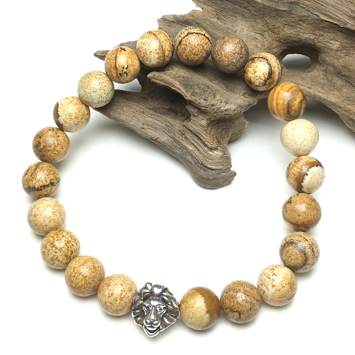Picture Jasper Beaded Adjustable Gemstone Bracelet Lion Style