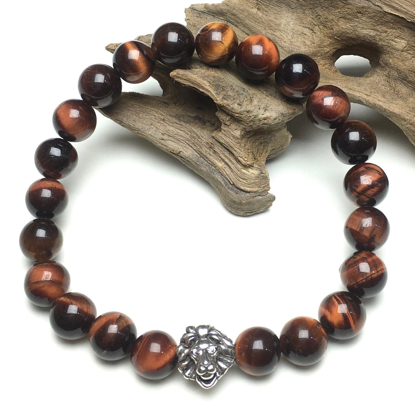 Natural Red Tiger Eyes Beaded Bracelet Elastic Adjustable Gemstone Bracelet Lion Style