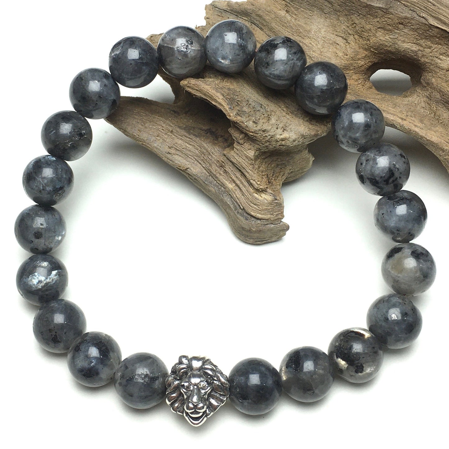 Natural Labradorite Beaded Bracelet Elastic Adjustable Gemstone Bracelet Lion Style