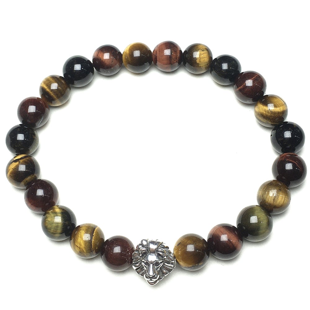 Natural Colorful Tiger Eyes Beaded Bracelet Elastic Adjustable Gemstone Bracelet Lion Style
