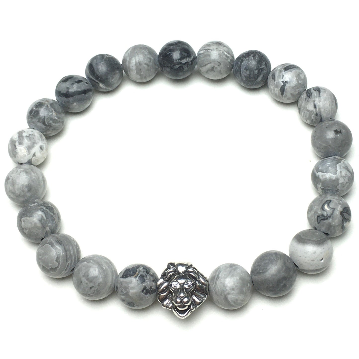 Natural Map Stone Beaded Bracelet Elastic Adjustable Gemstone Bracelet Lion Style