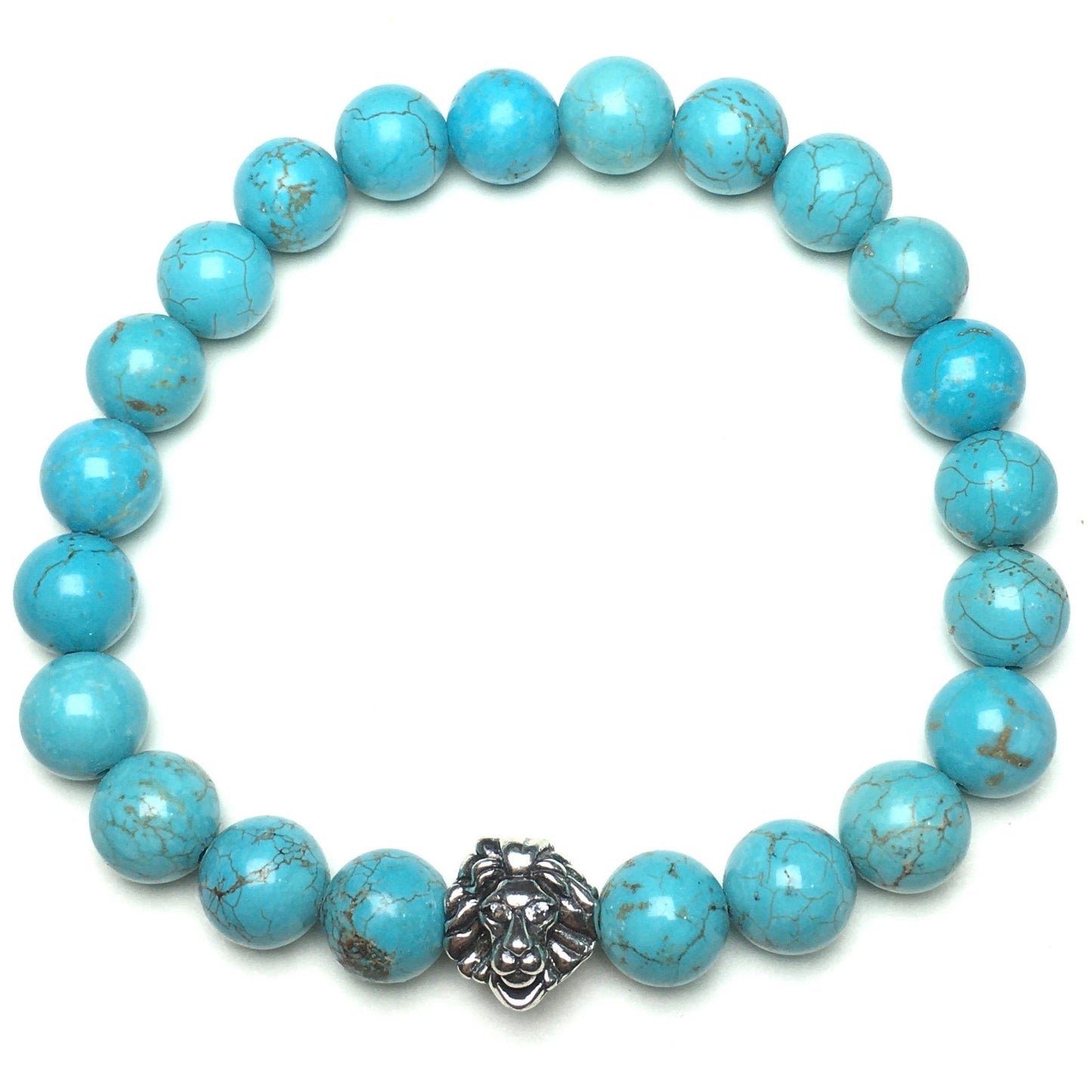 Blue Turqouise Beaded Adjustable Gemstone Bracelet Lion Style