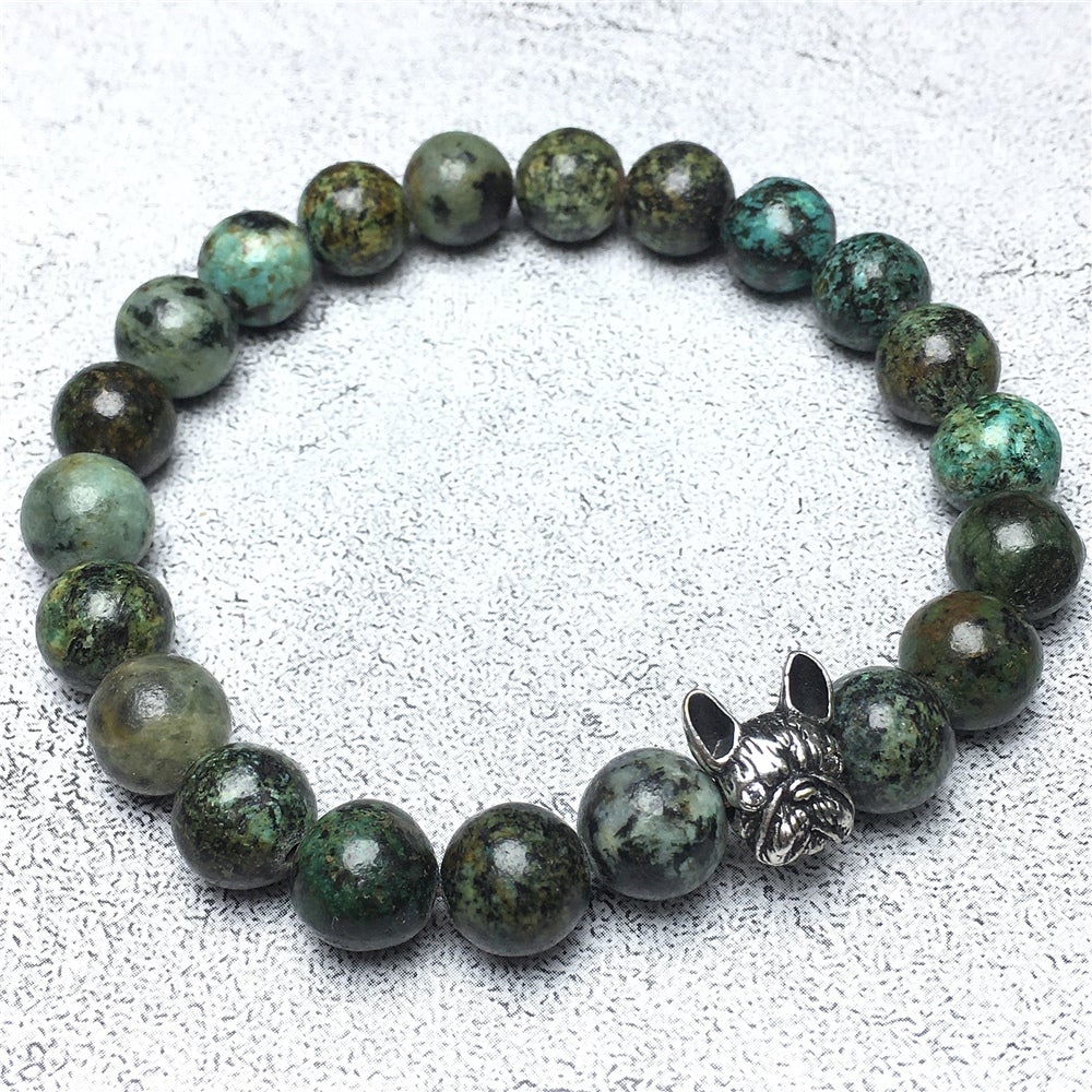 Natural African Turquoise Beaded Bracelet Jewelry French Bulldog Bracelet For Men Women