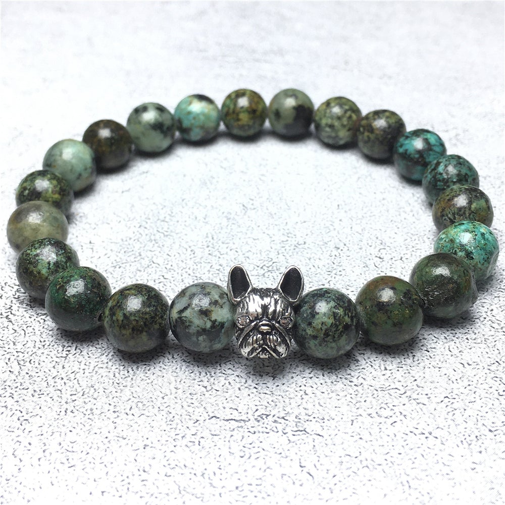 Natural African Turquoise Beaded Bracelet Jewelry French Bulldog Bracelet For Men Women