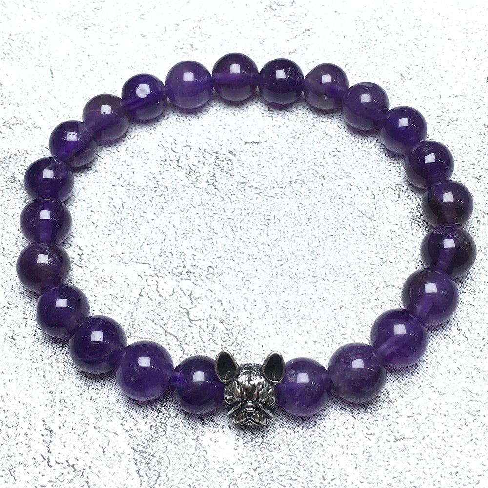 Natural Amethyst Beaded Bracelet Jewelry French Bulldog Bracelet For Men Women