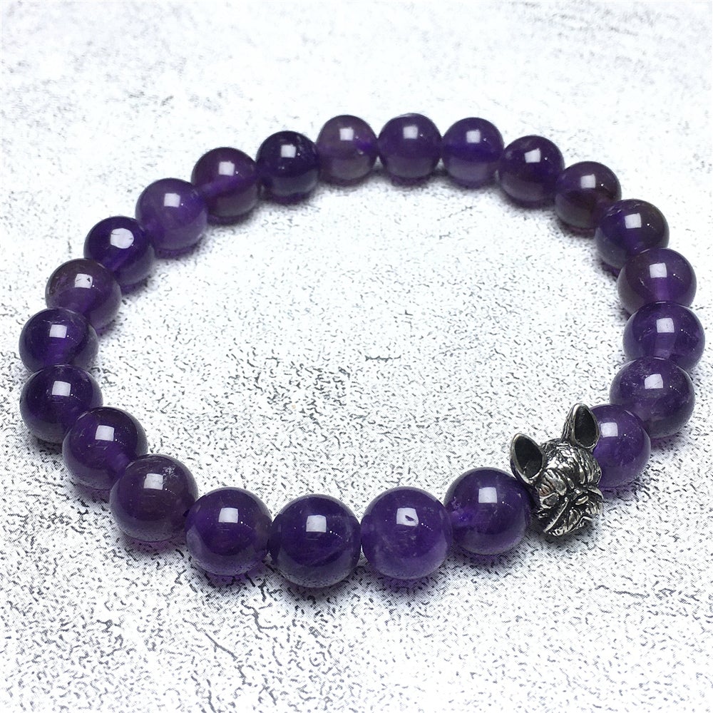 Natural Amethyst Beaded Bracelet Jewelry French Bulldog Bracelet For Men Women